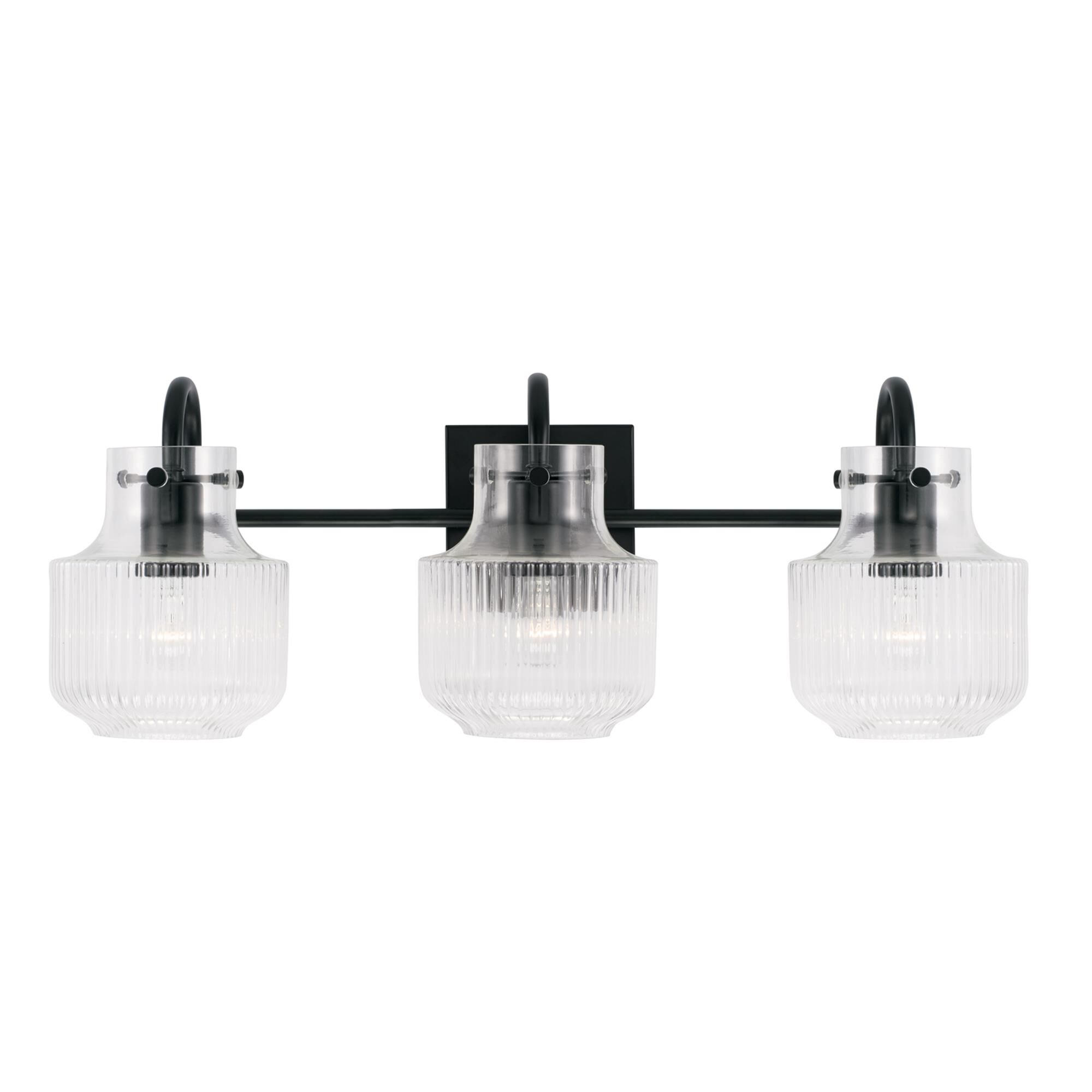 Shown in Matte Black finish and Clear Fluted glass