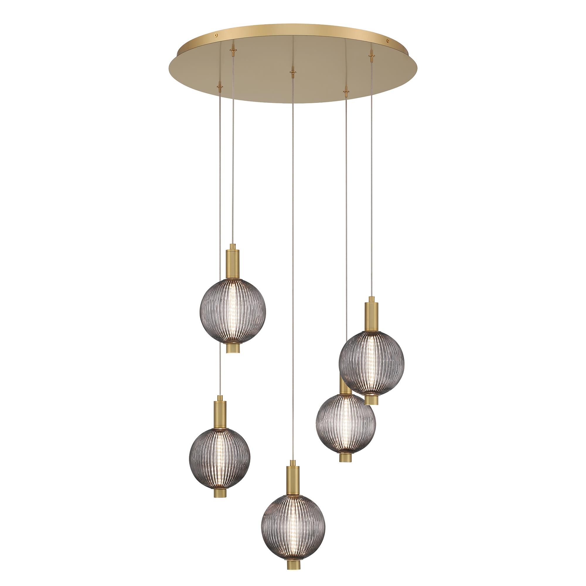Shown in Gold finish and Smoke Ribbed  glass