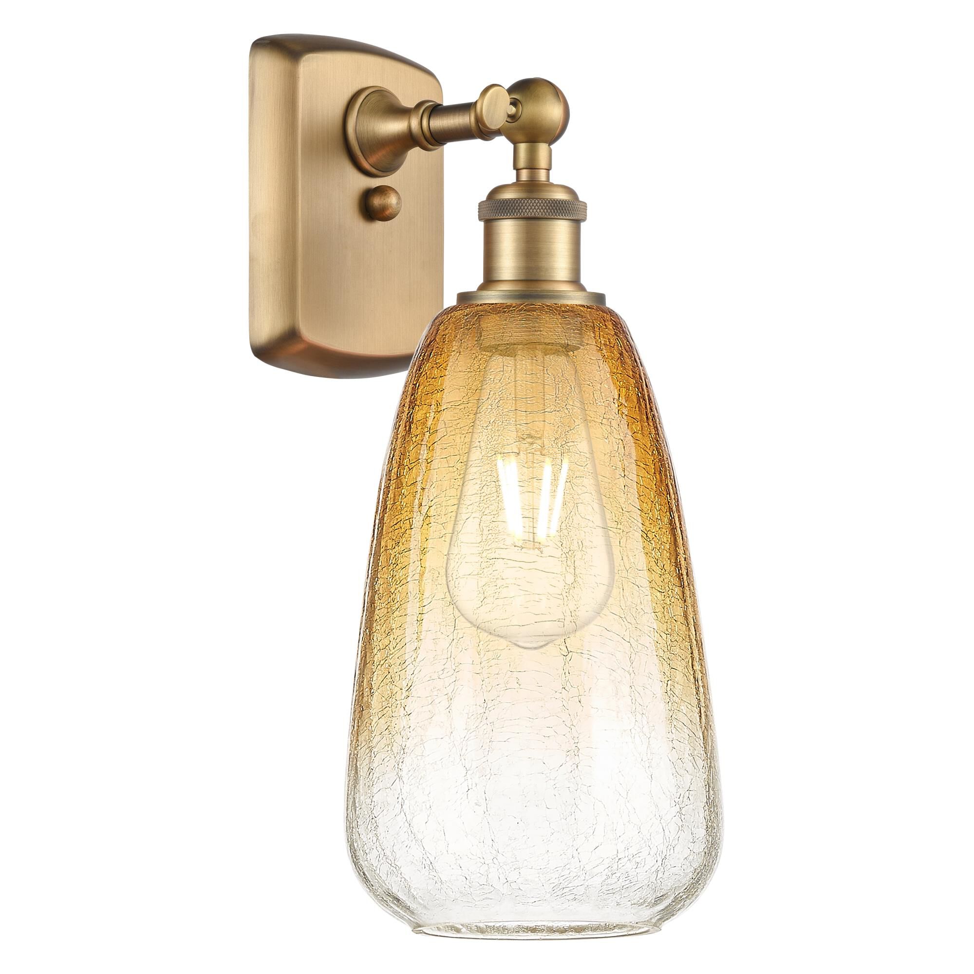 Shown in Brushed Brass finish and Amber glass