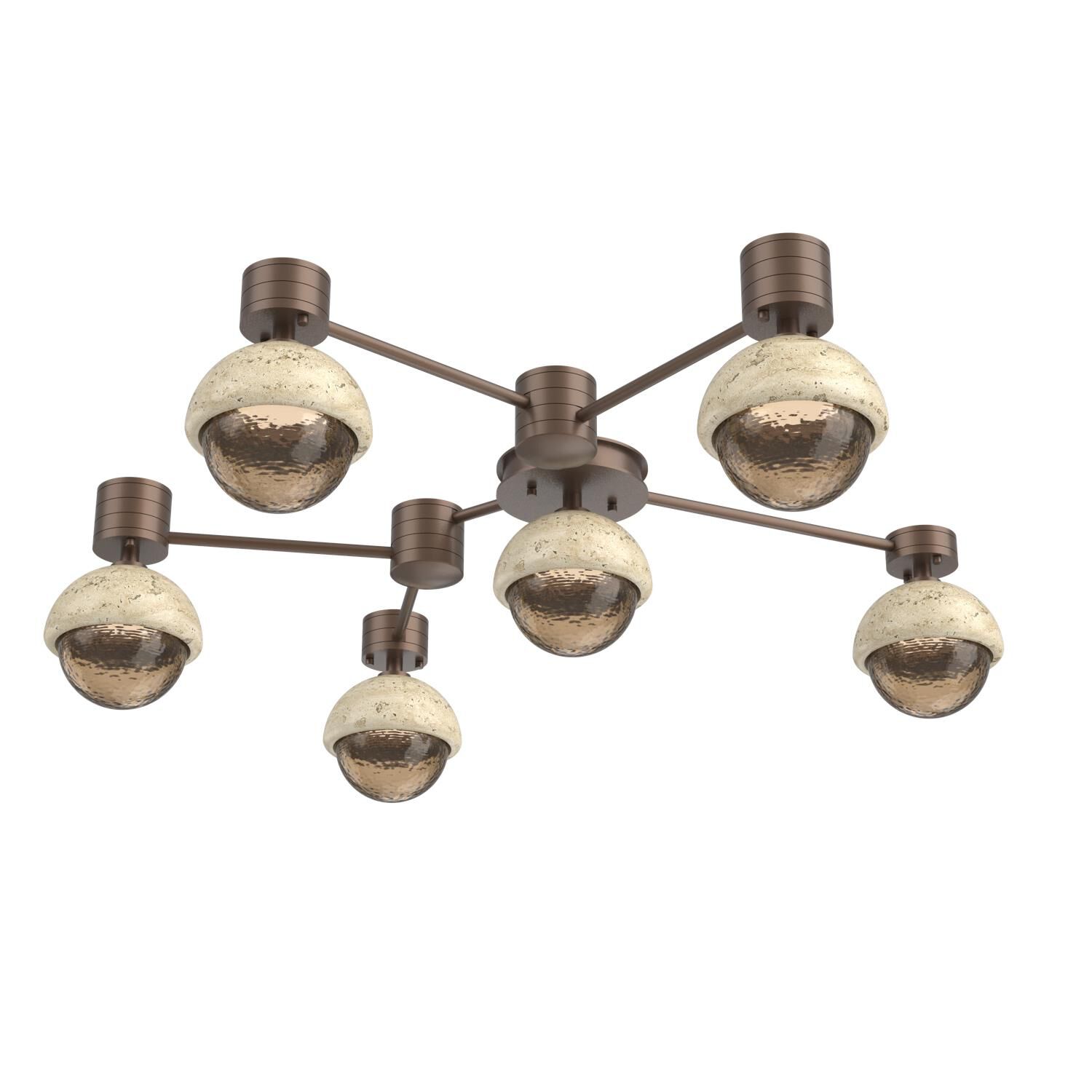 Shown in Burnished Bronze finish and Bronze glass and Travertine Stone accent