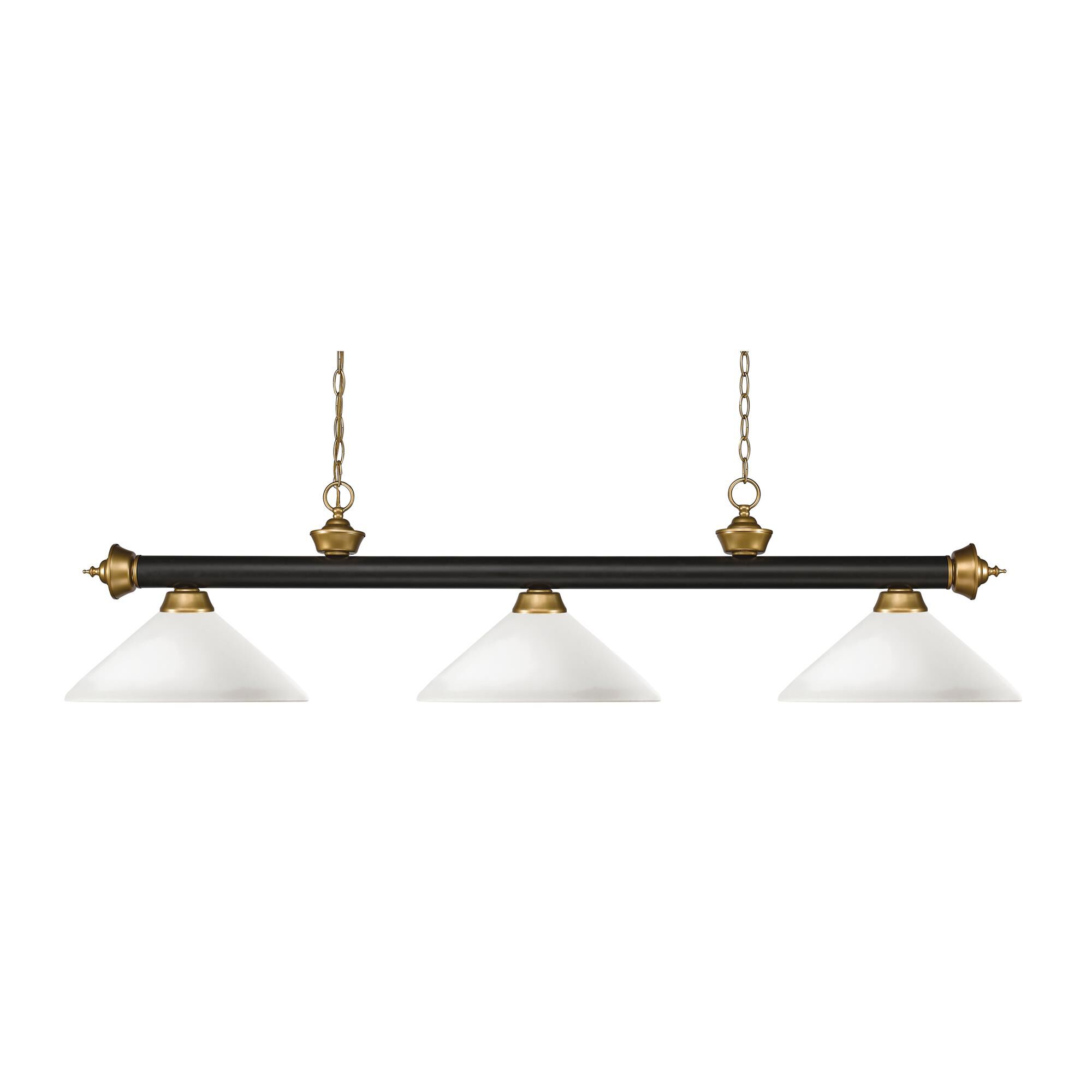 Shown in Bronze + Satin Gold finish and Glass shade