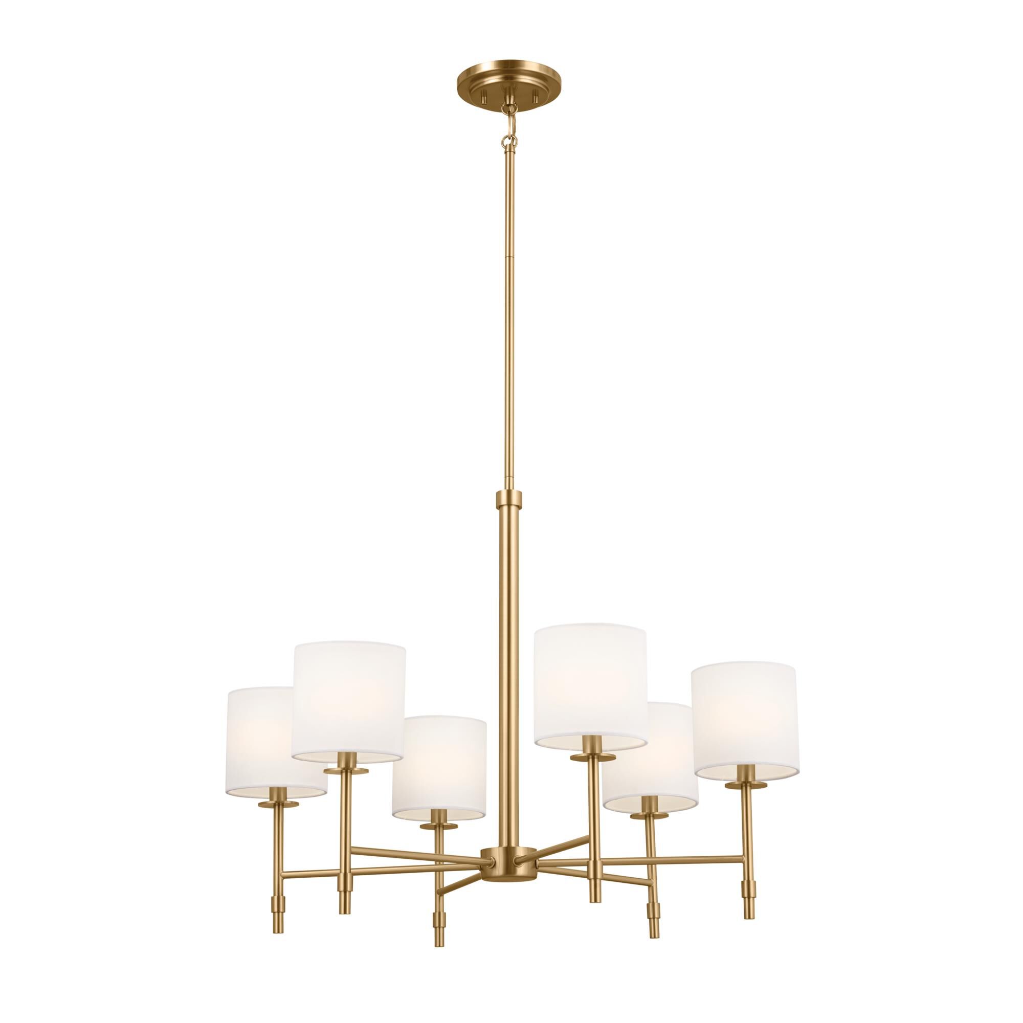 Shown in Brushed Natural Brass finish and Fabric and Drum shade