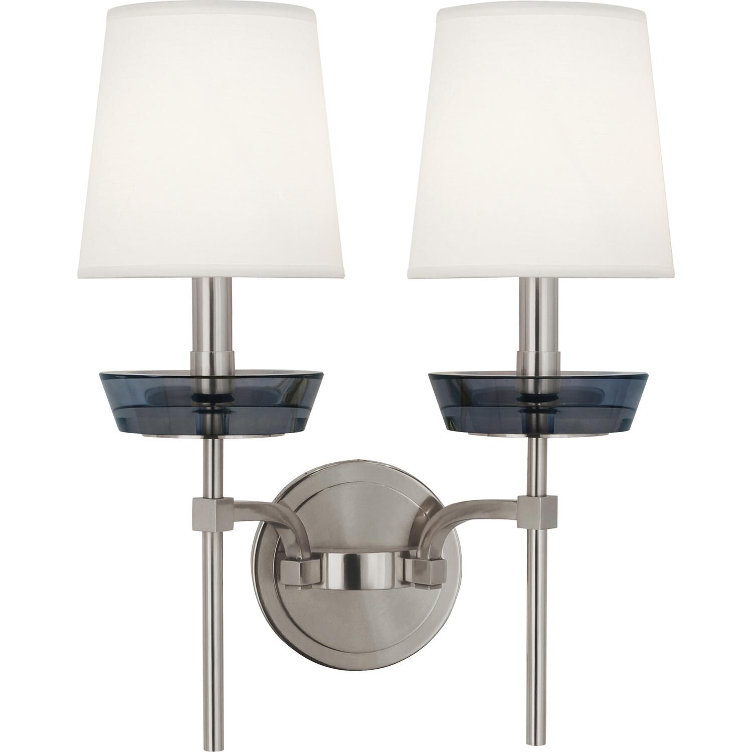 Shown in Polished Nickel finish and White shade and Smoke Crystal accent
