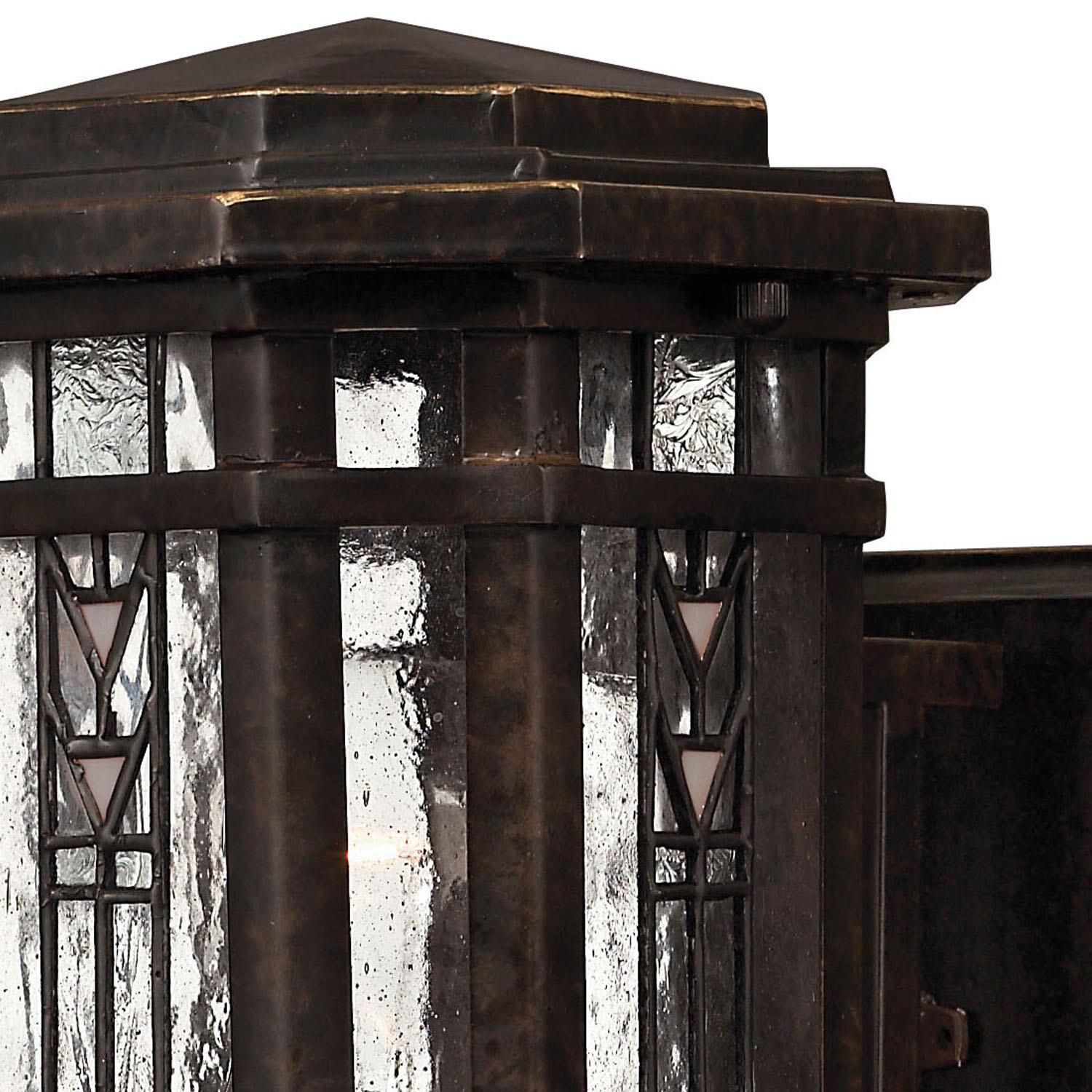 Shown in Regency Bronze finish and Clear Seedy Water  With Copper Foil Art  Accents glass