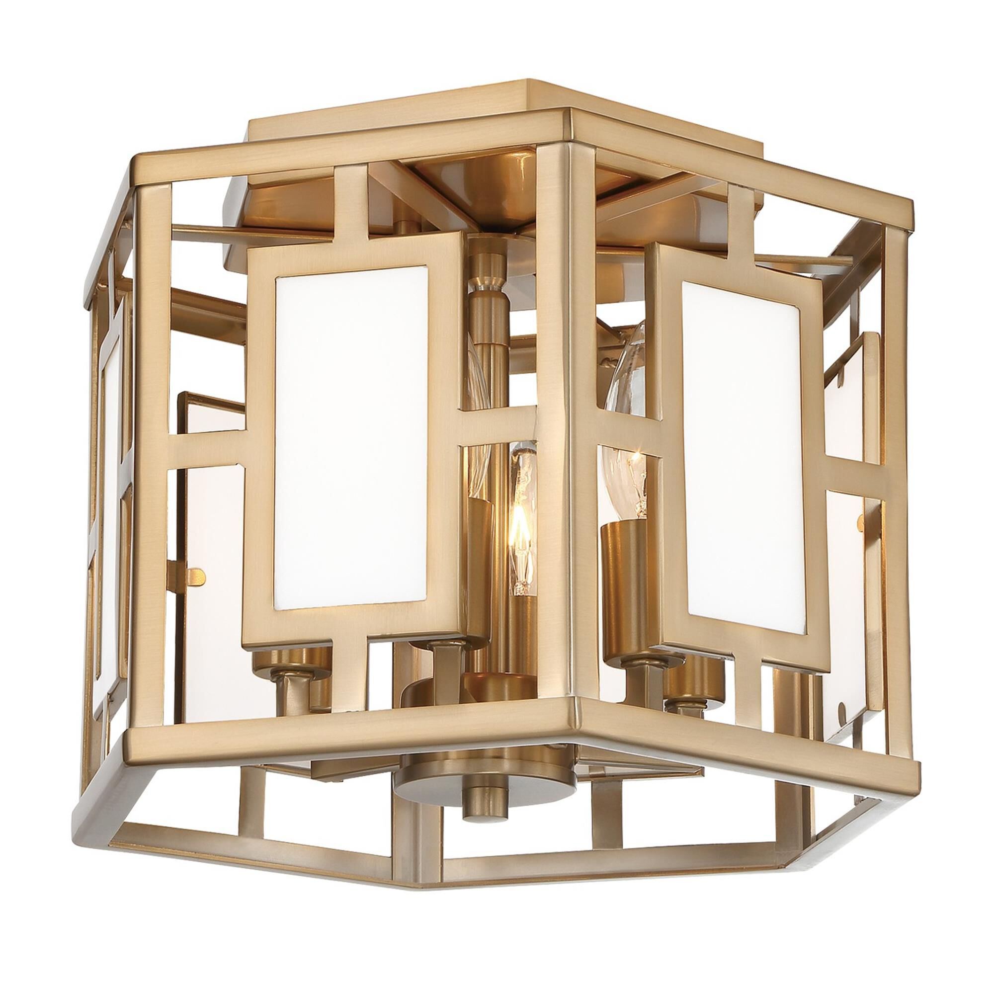 Shown in Vibrant Gold finish and White Silk  Panels glass and White Silk Glass Panels shade