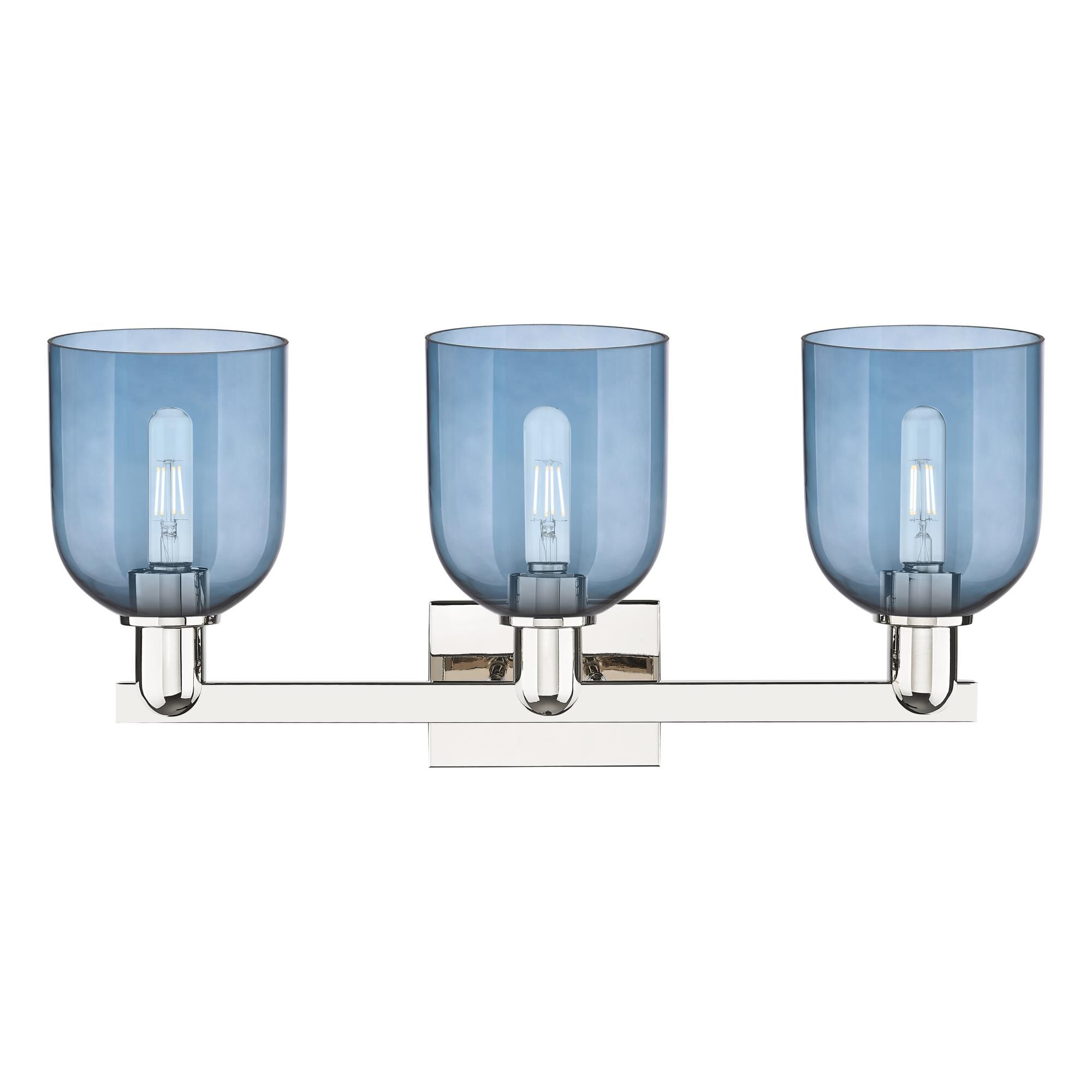 Shown in Polished Nickel finish and Blue glass