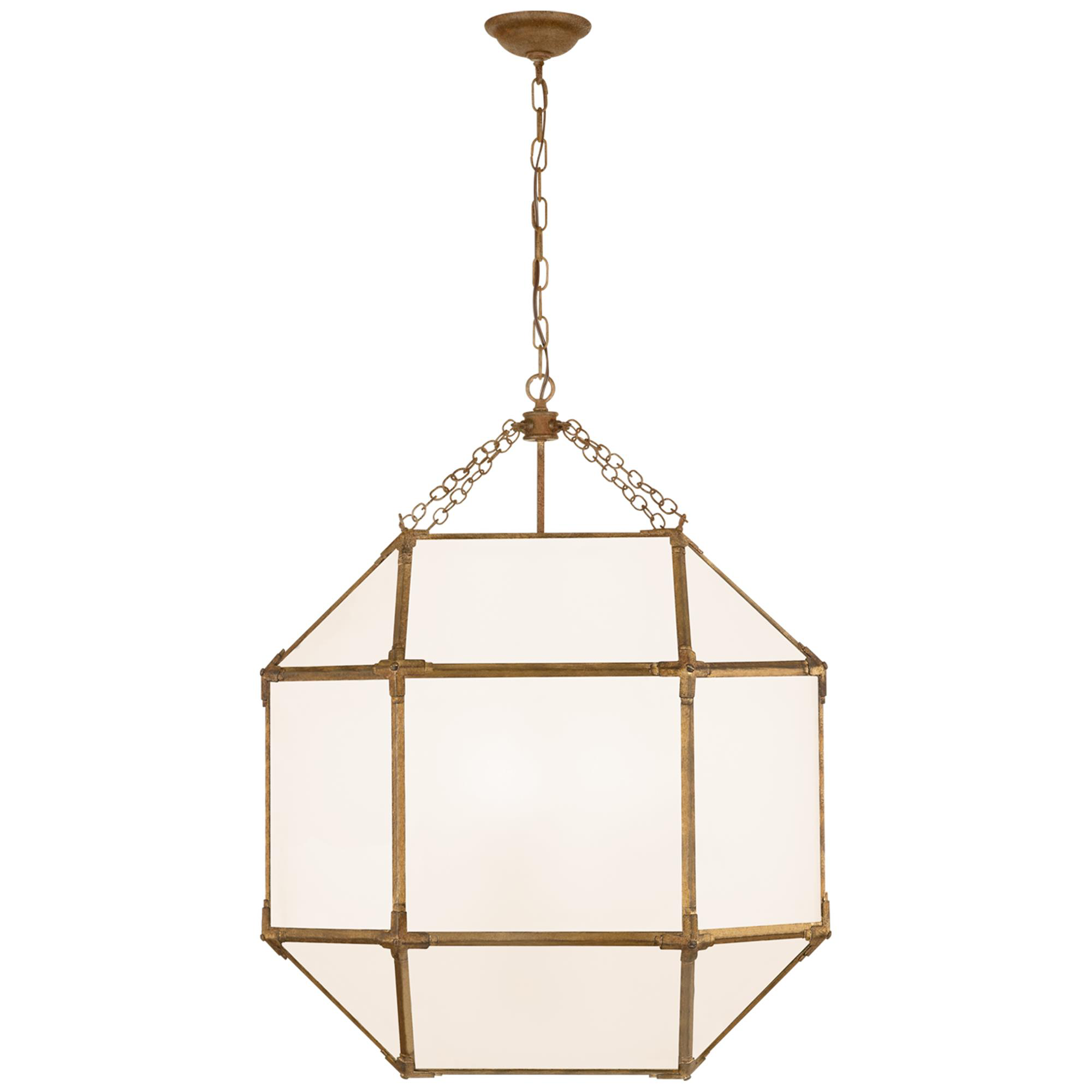 Shown in Gilded Iron finish and White glass and White Glass shade