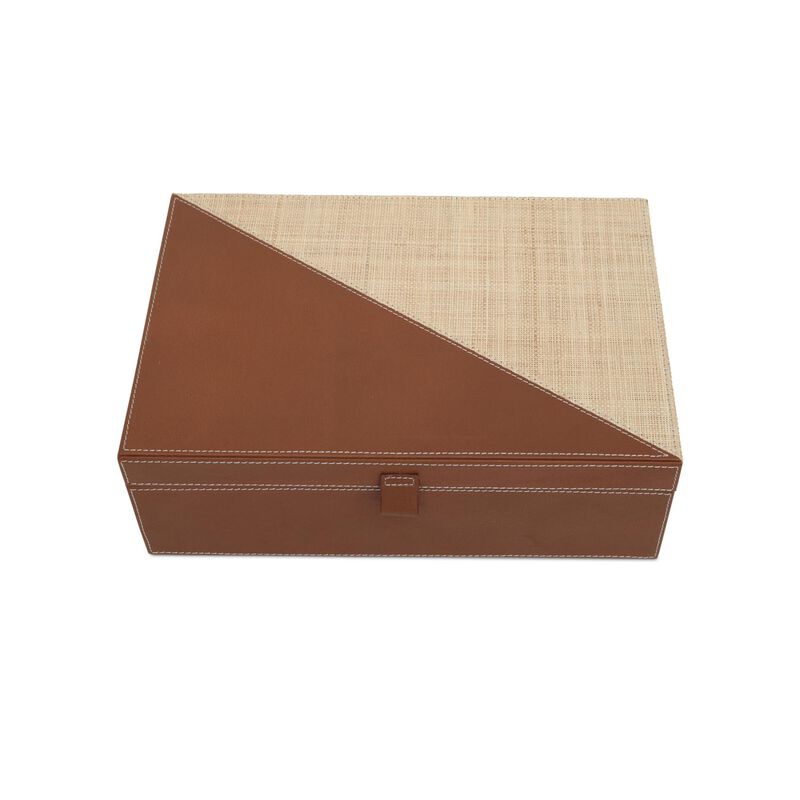 Leather & Raffia Accent Box Set of 2 by Currey & Company