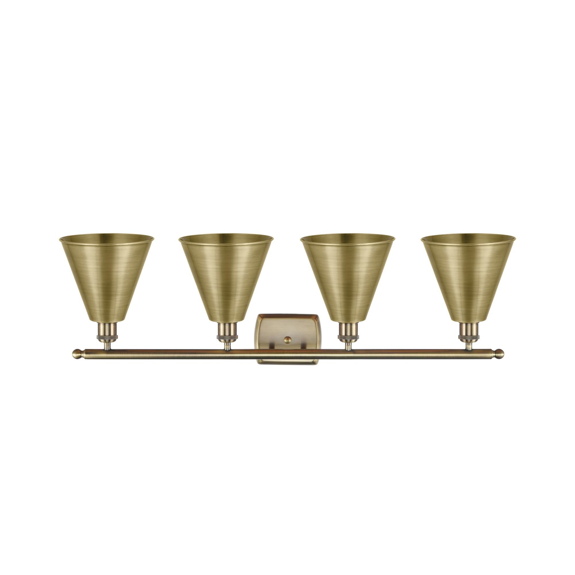 Shown in Antique Brass finish and Antique Brass Ballston Cone shade