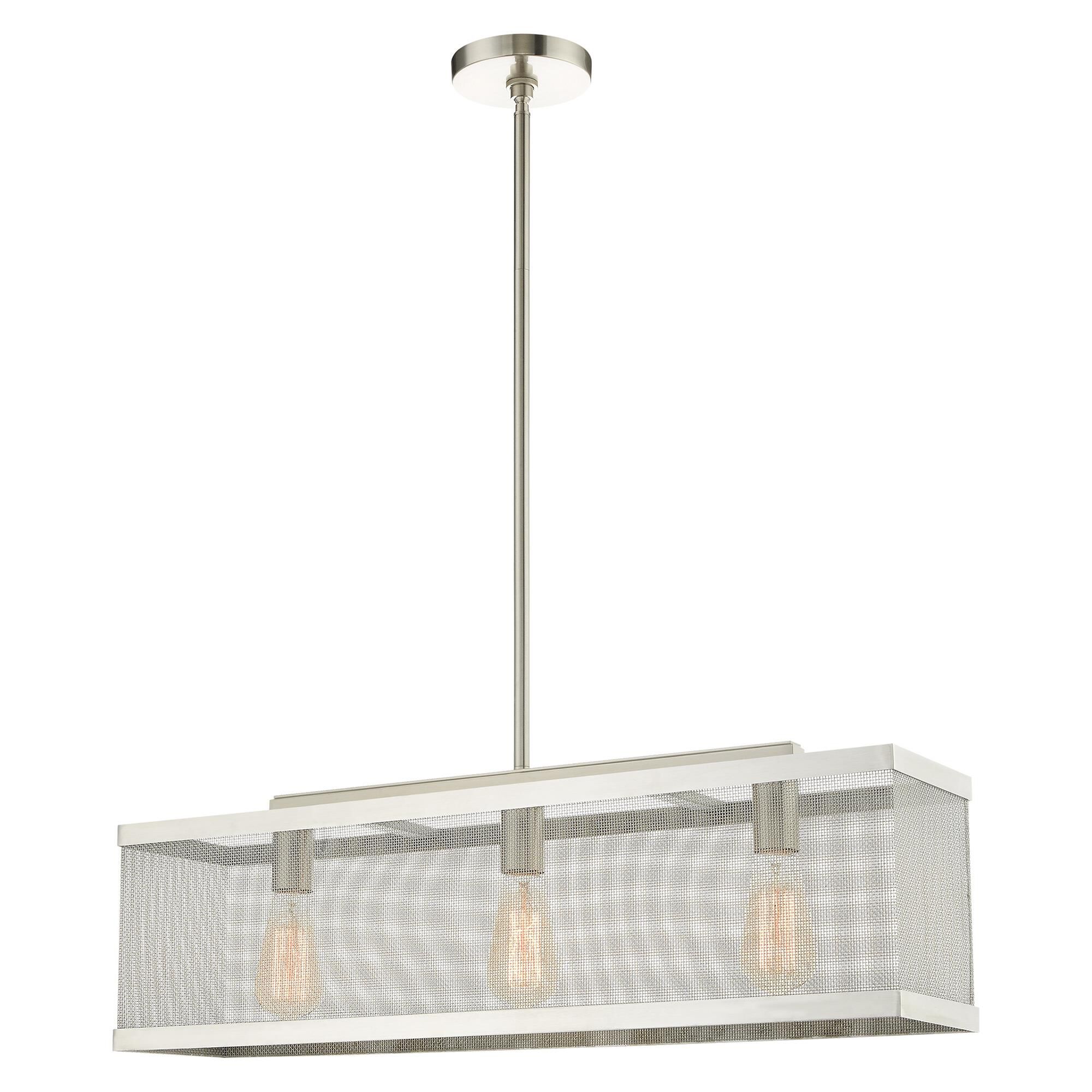 Shown in Brushed Nickel finish and Brushed Nickle Stainless Mesh Shade glass and Brushed Nickle Stainless Mesh shade