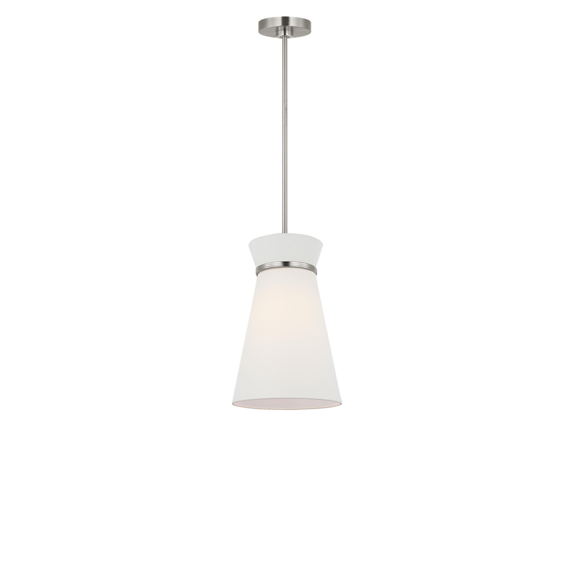 Shown in Brushed Nickel finish and White Linen shade