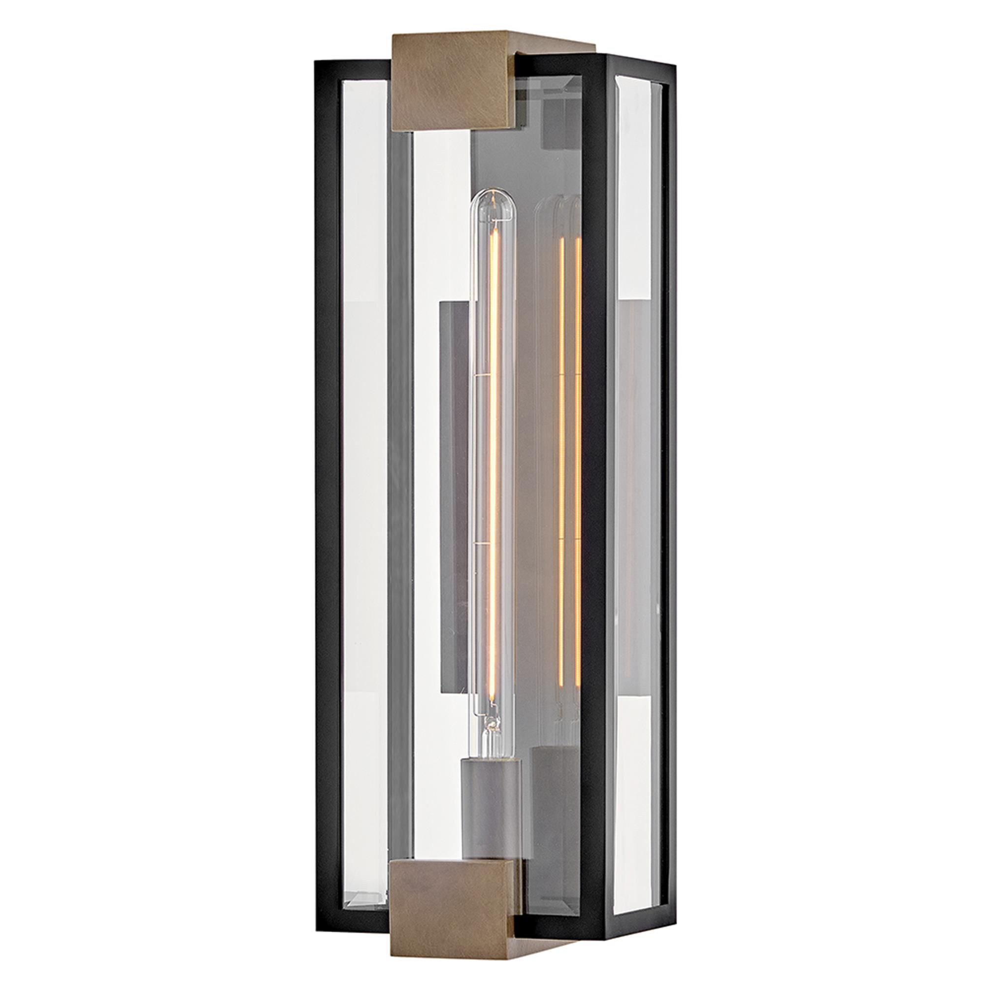 Shown in Black finish and Clear Beveled glass and Burnished Bronze accent