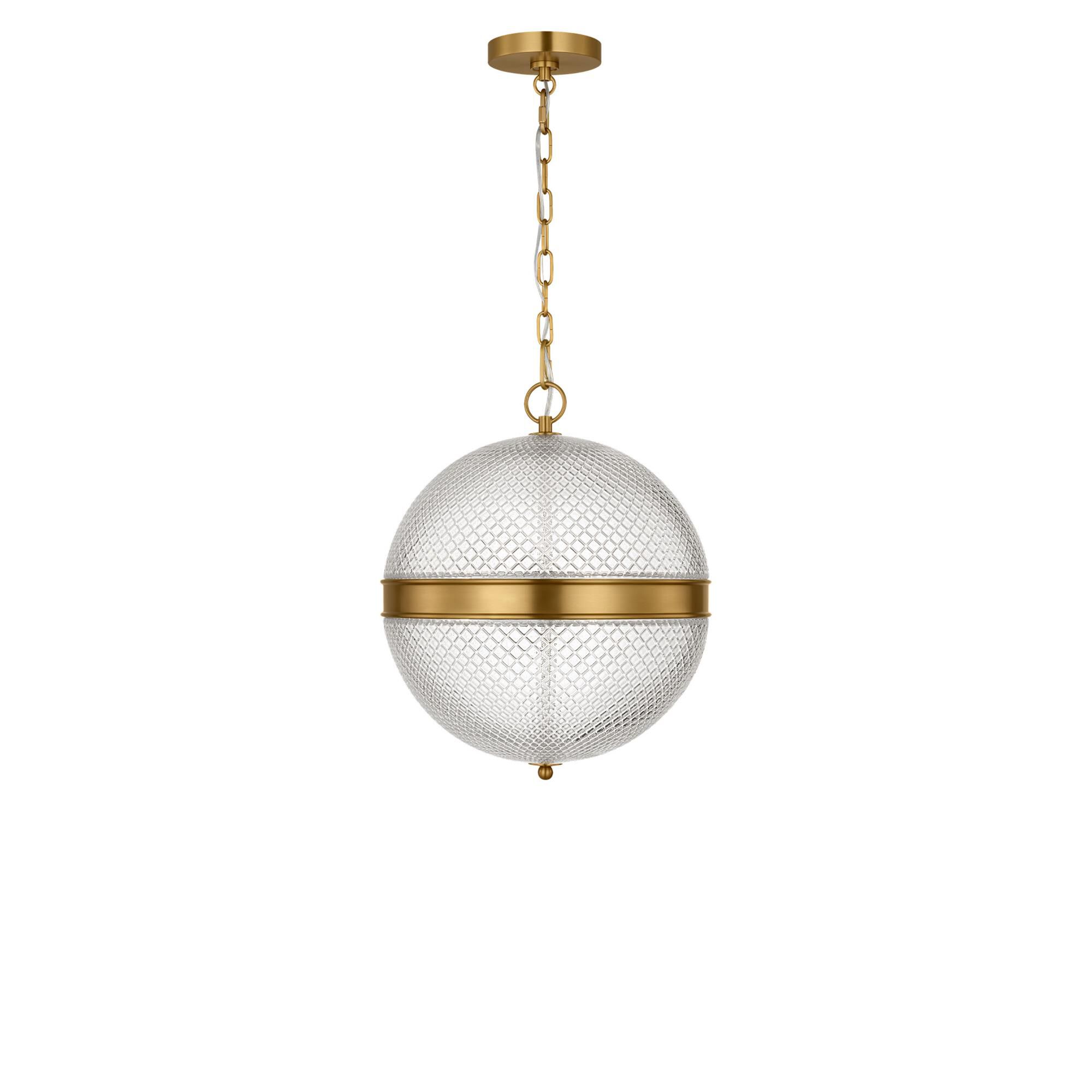 Shown in Burnished Brass finish and Textured Transparent Prismatic glass
