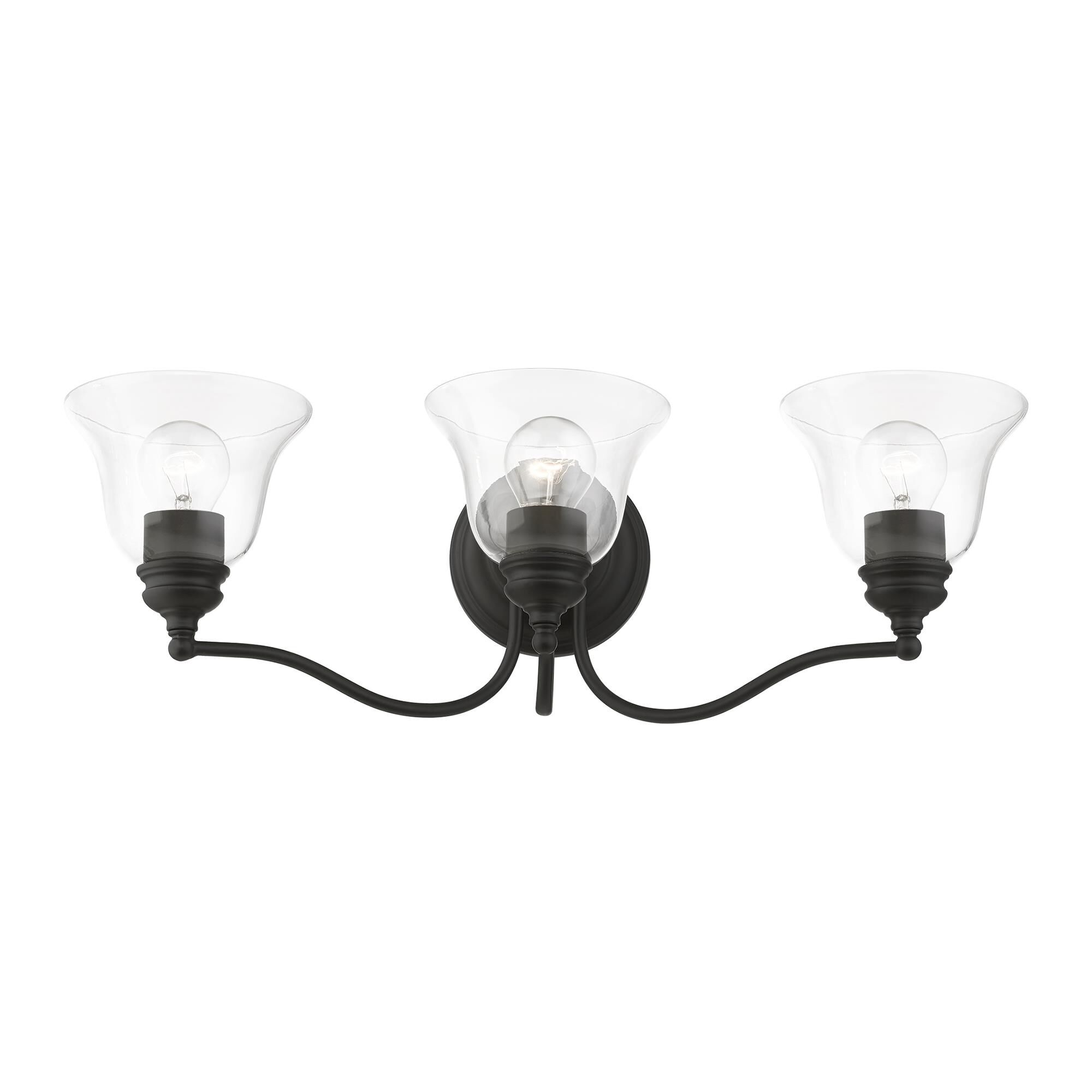 Shown in Black finish and Hand Blown Clear glass
