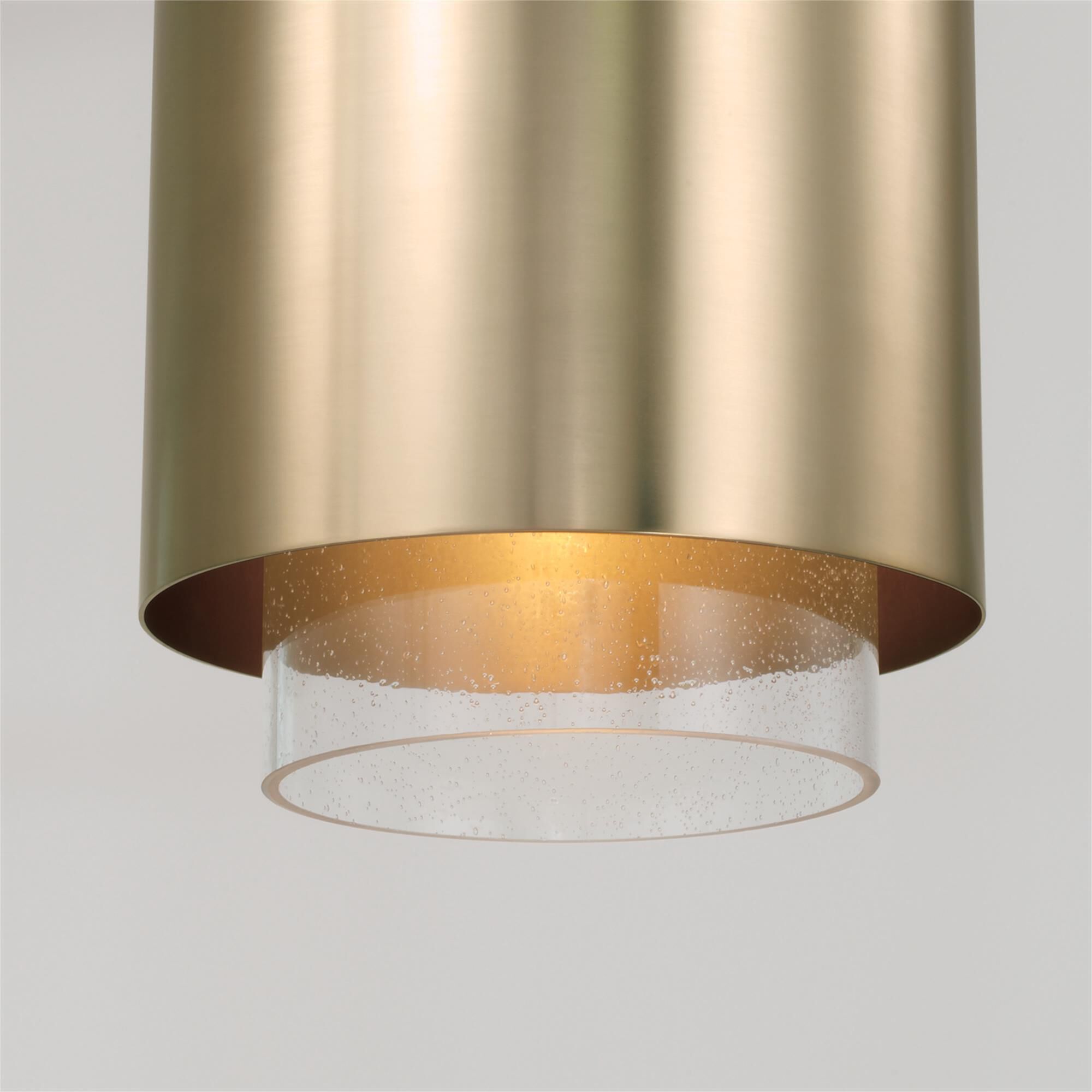 Shown in Matte Brass finish and Clear Seeded glass and Metal shade