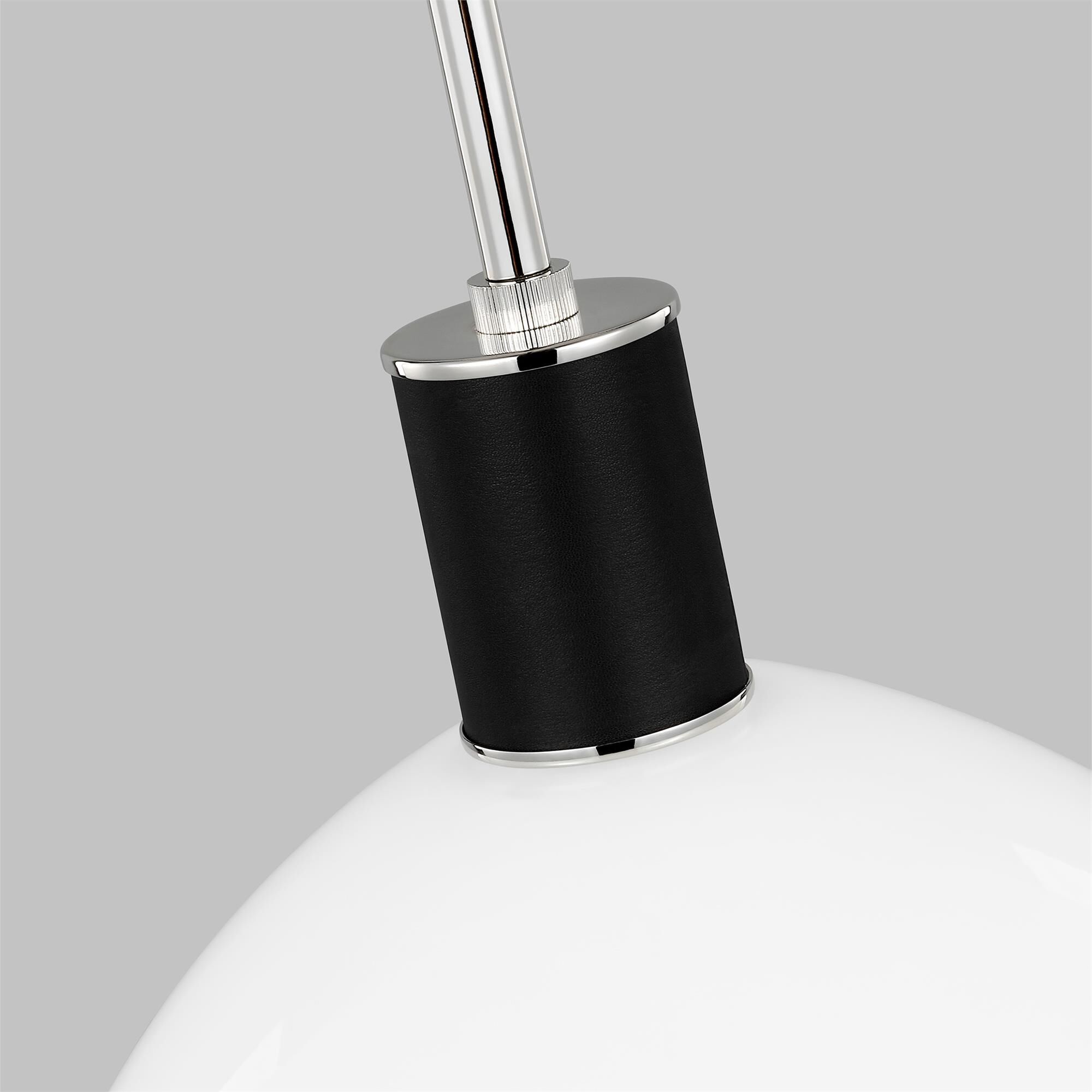 Shown in Polished Nickel finish and Milk White glass