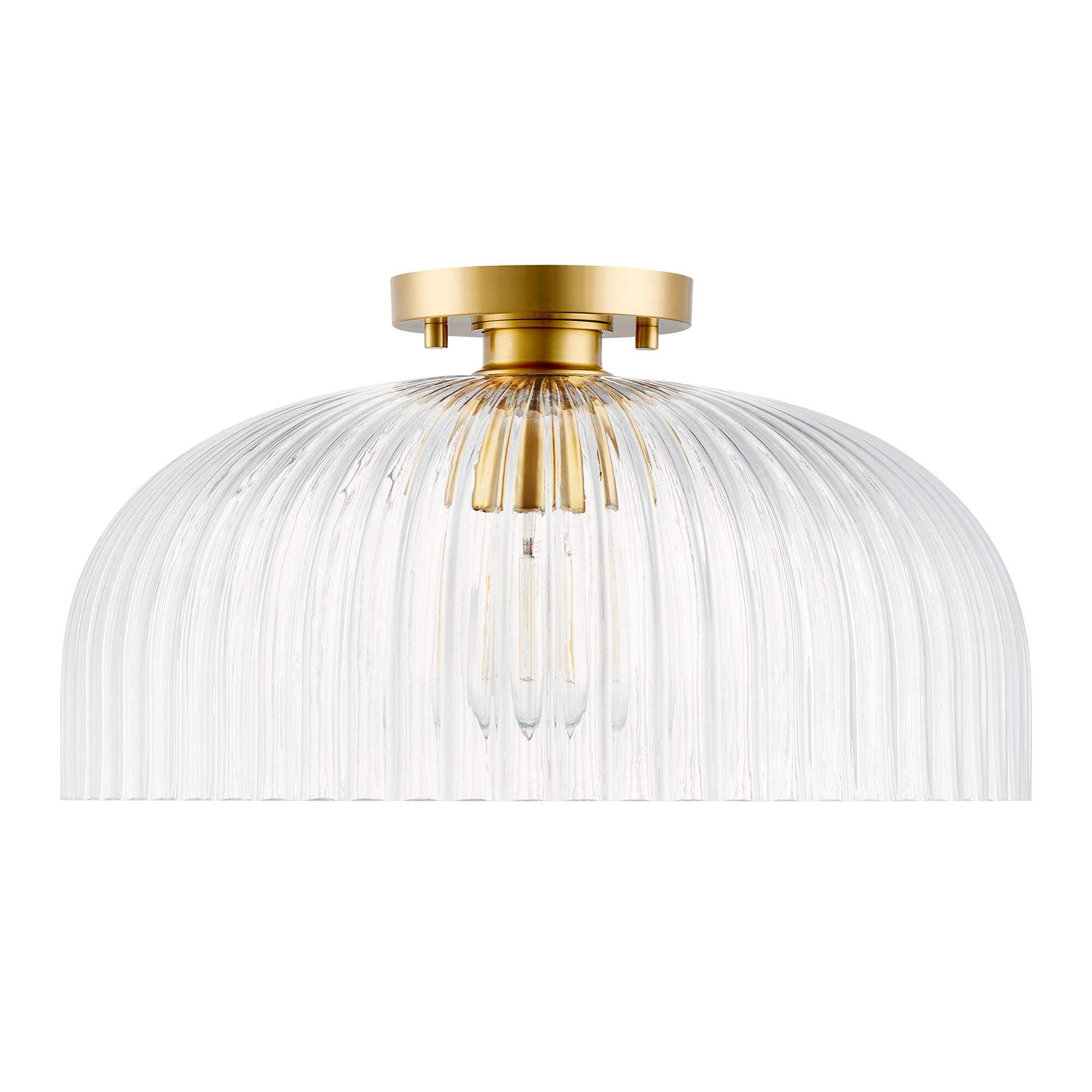 Shown in Natural Brass finish and Clear Pleated glass
