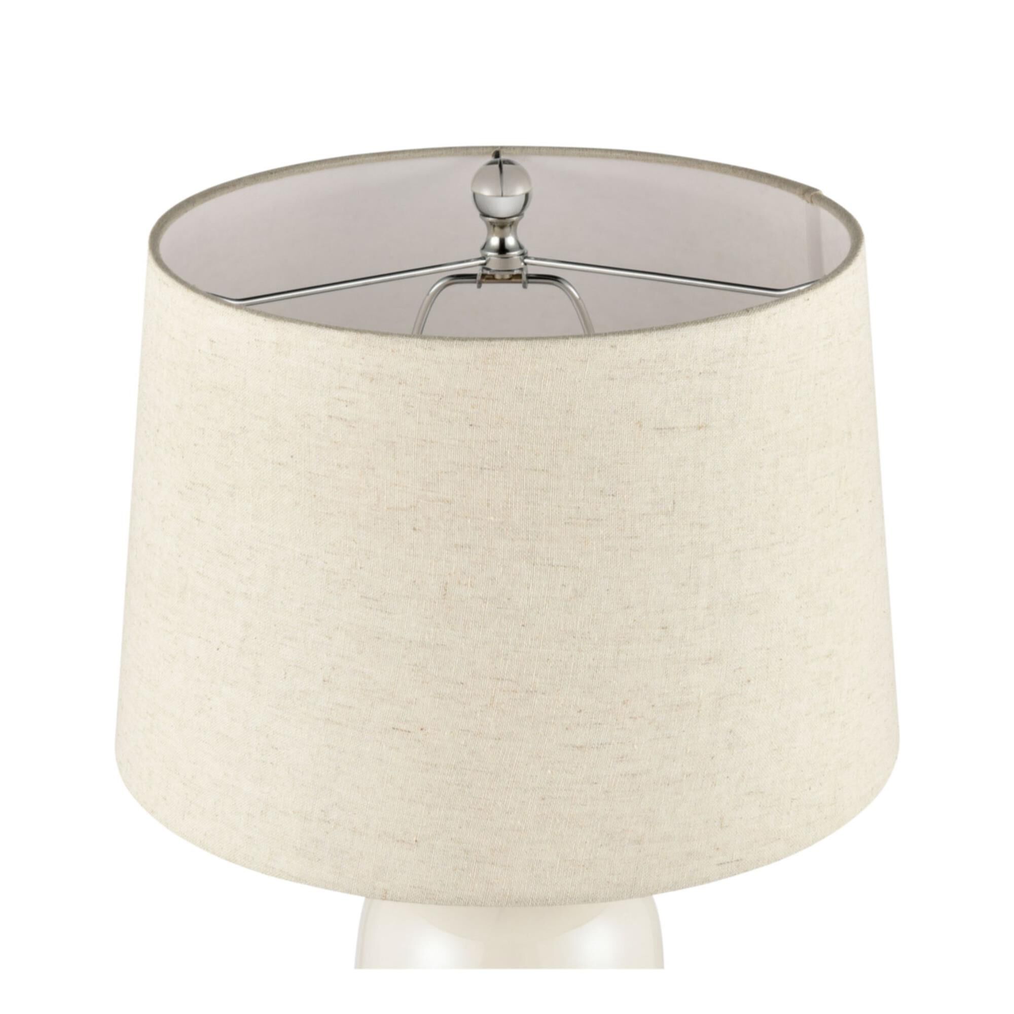 Shown in Blue finish and Natural Linen Shade glass and Natural Linen shade