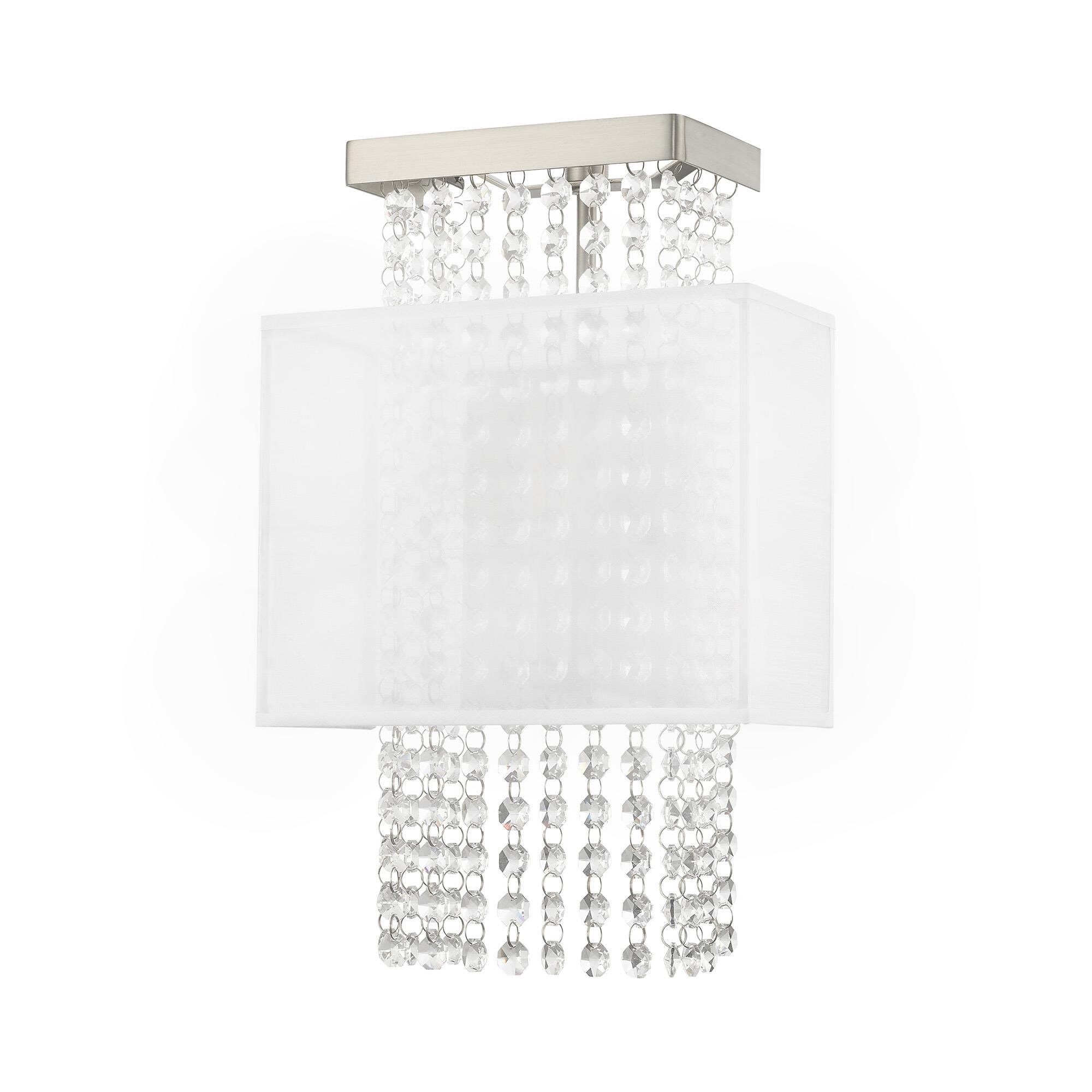 Shown in Brushed Nickel finish and Clear Crystals with Hand Crafted Translucent Fabric shade
