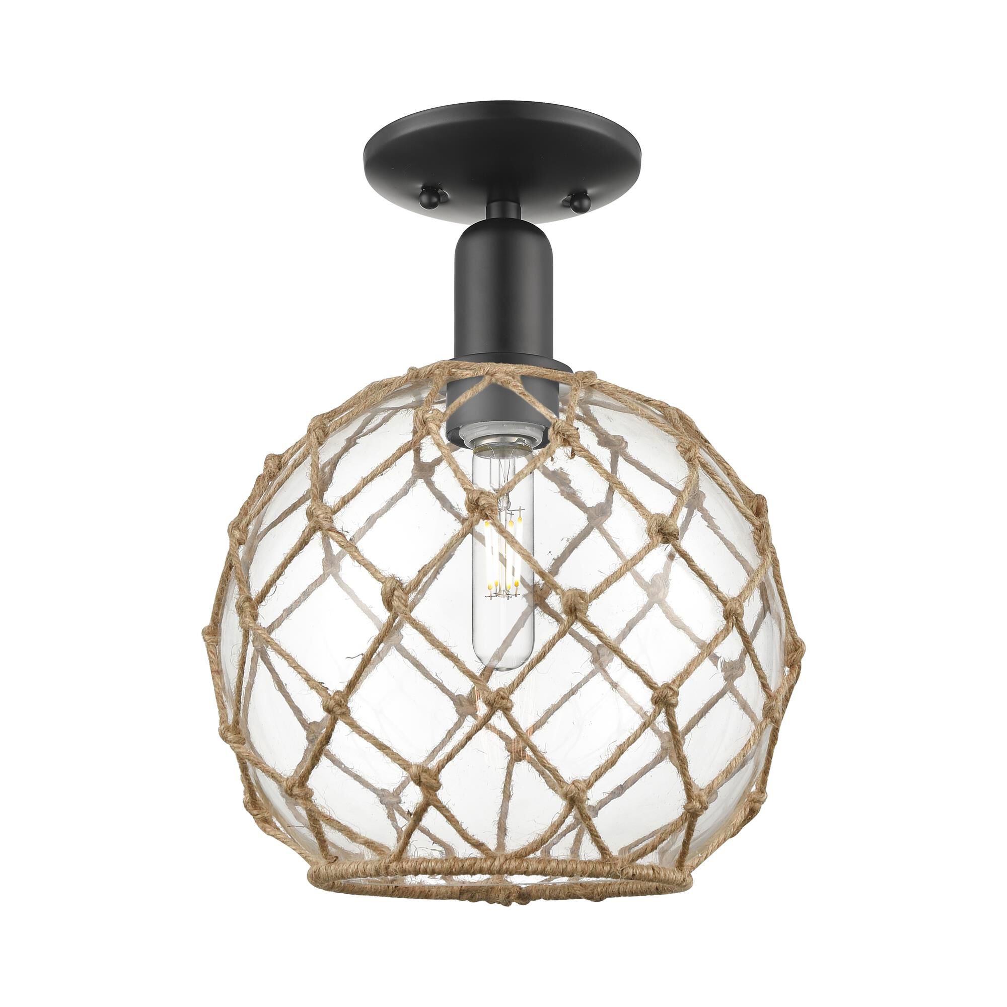 Shown in Matte Black finish and Clear with Brown Rope glass