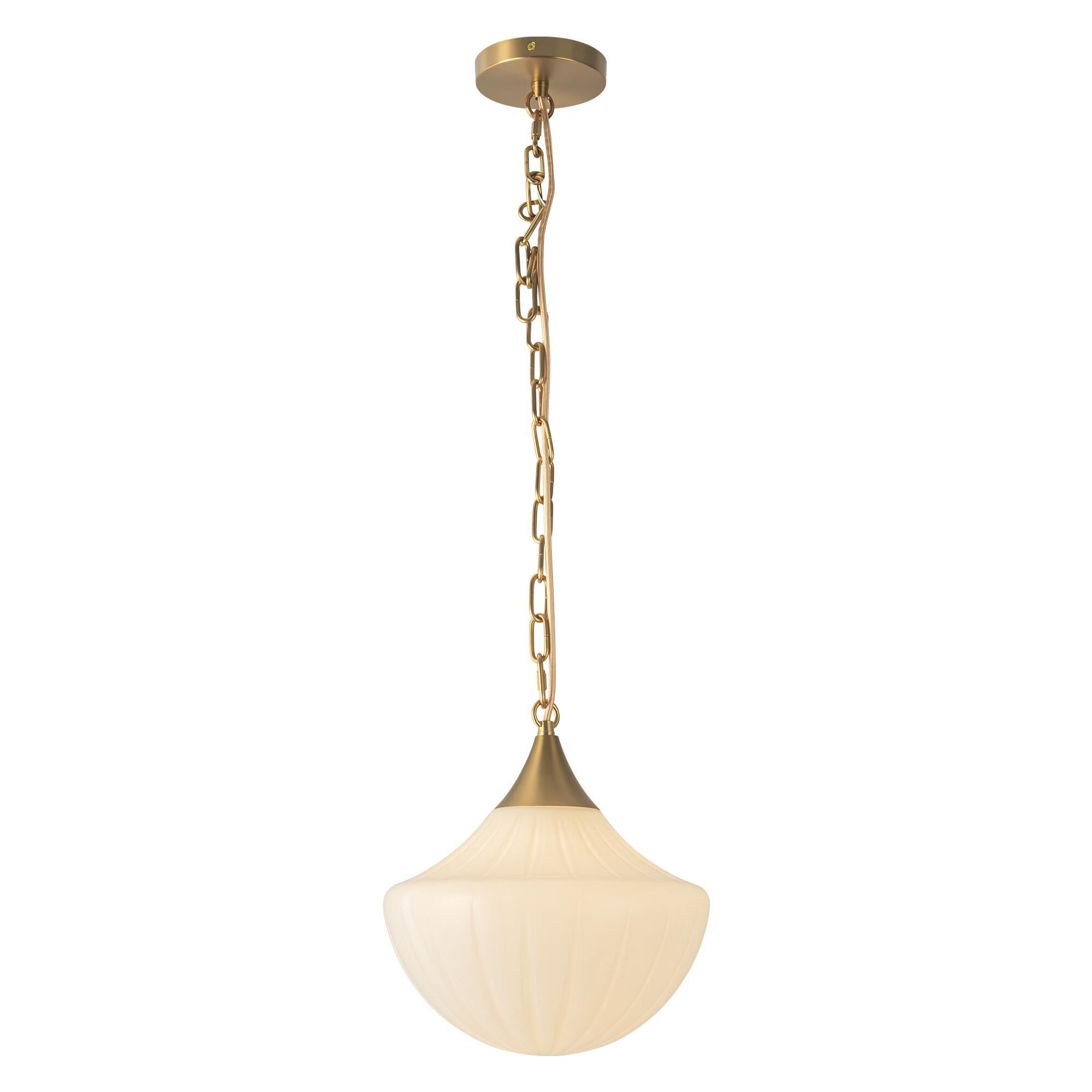 Shown in Brushed Gold finish and Glossy Ribbed Opal glass