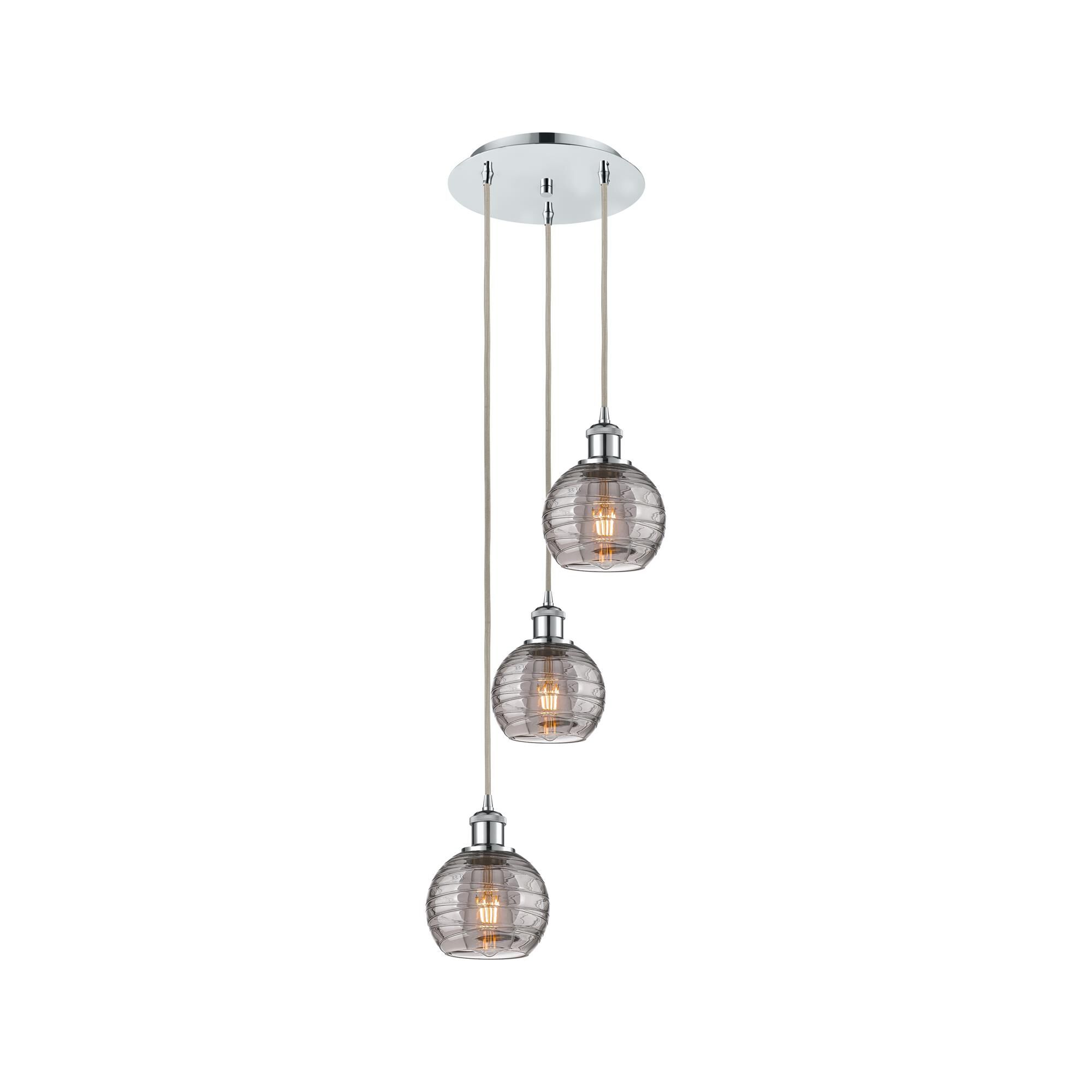 Shown in Polished Chrome finish and Light Smoke Deco Swirl glass