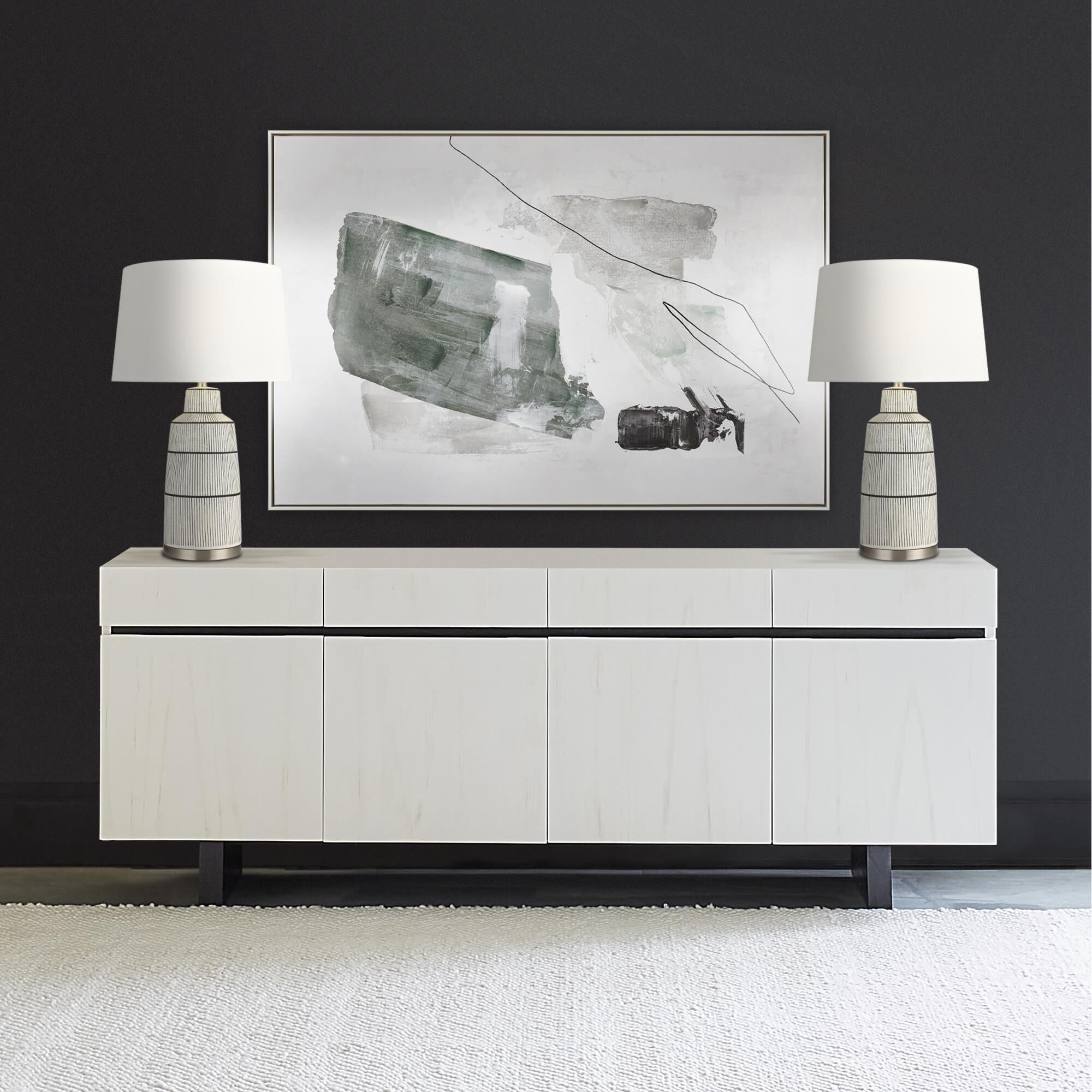 Shown in Gray Glazed finish and White Linen Shade glass and White Linen shade