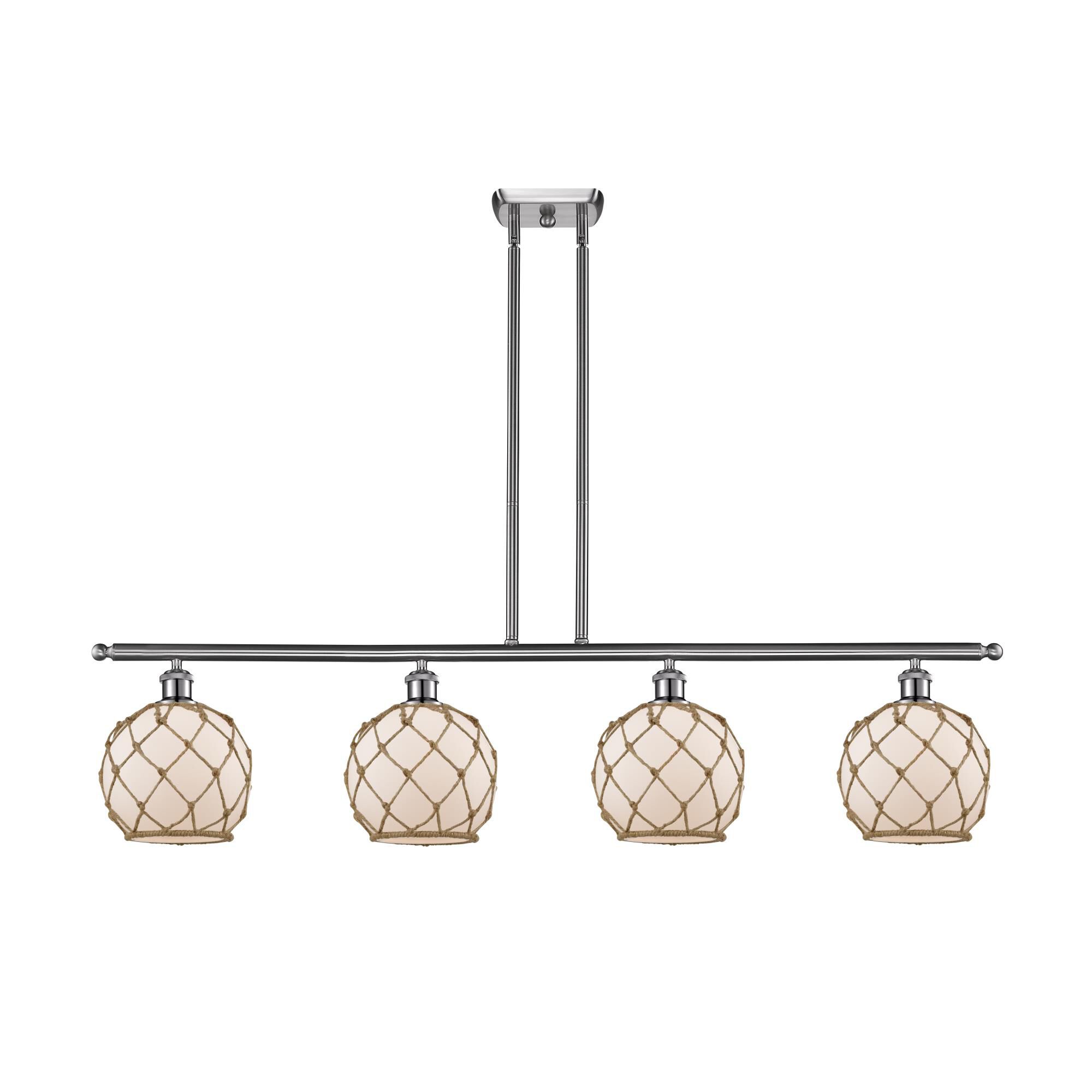 Shown in Brushed Satin Nickel finish and White With Black Rope glass