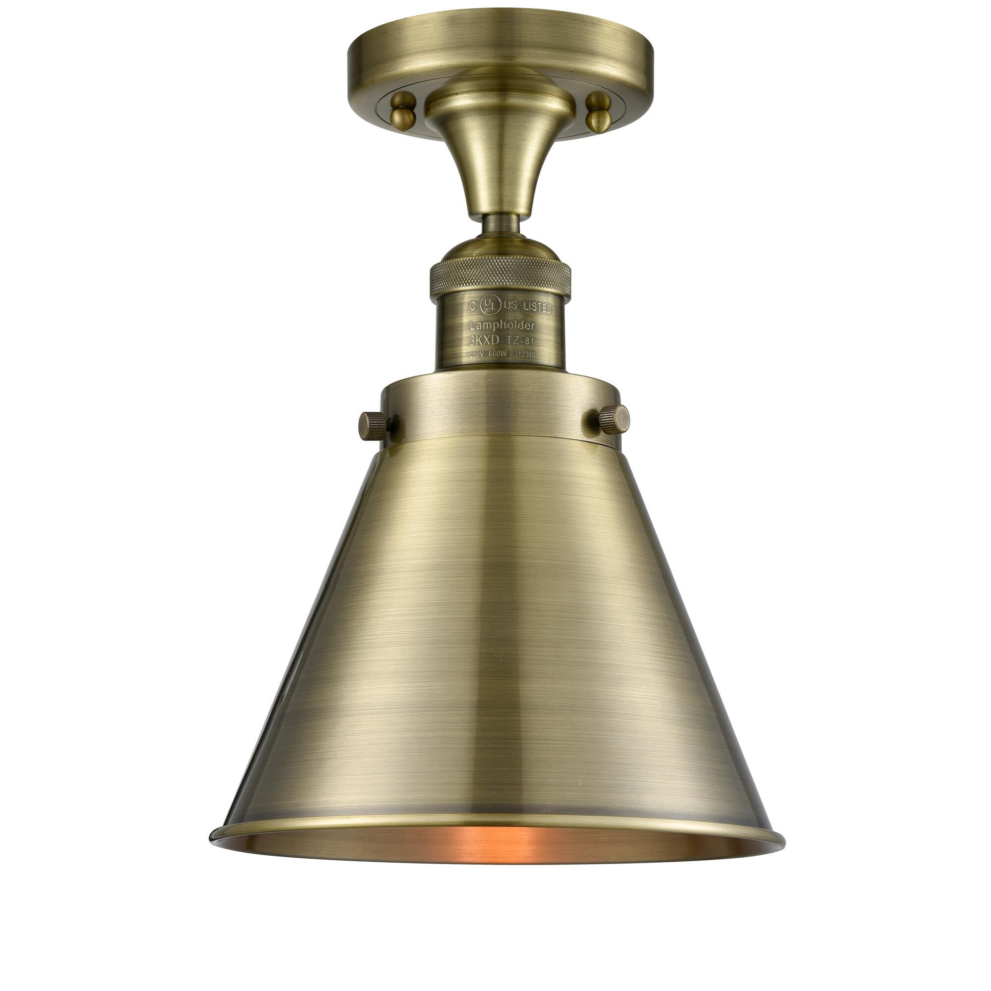 Shown in Antique Brass finish and Metal - Antique Brass - Cone shade