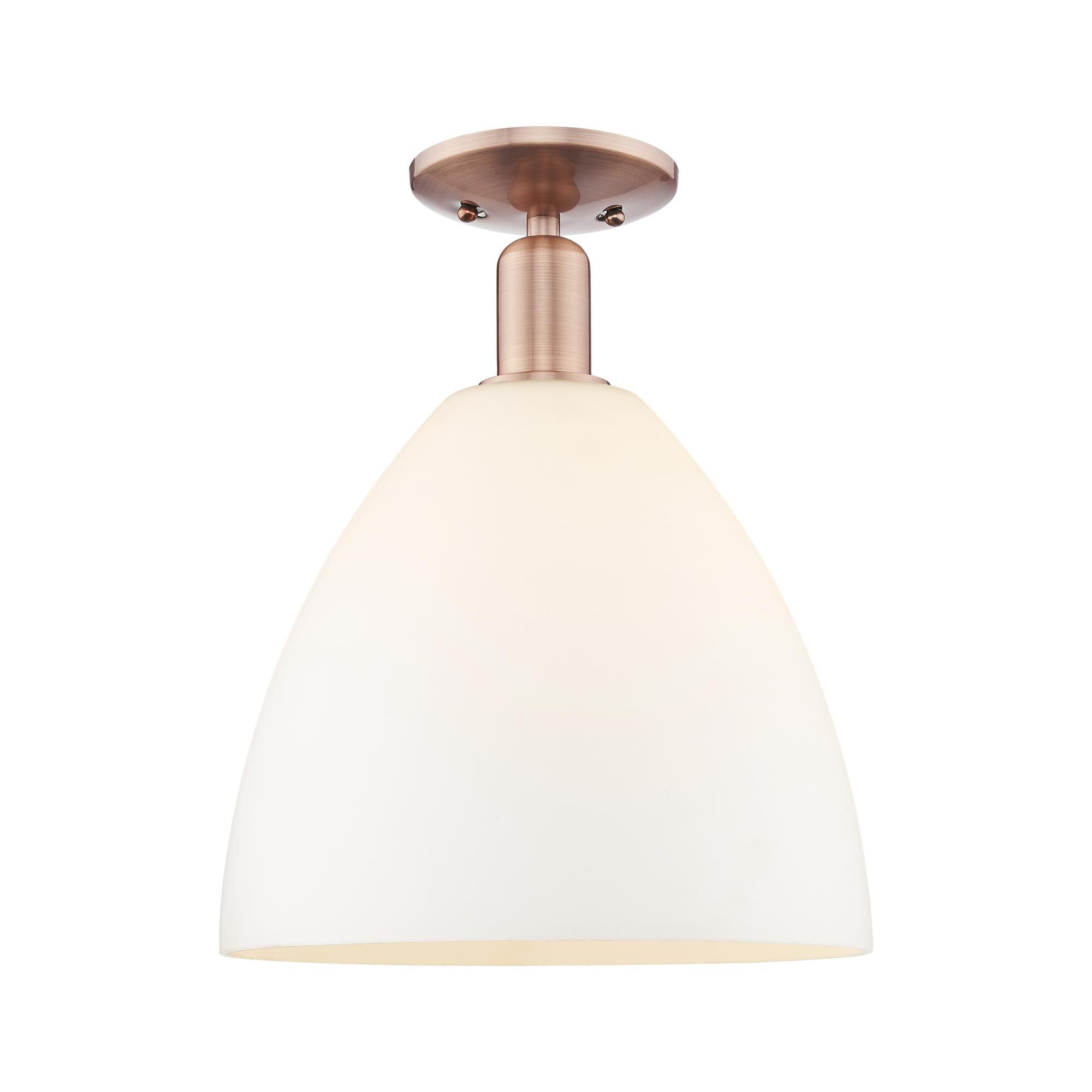 Shown in Antique Copper finish and Matte White glass