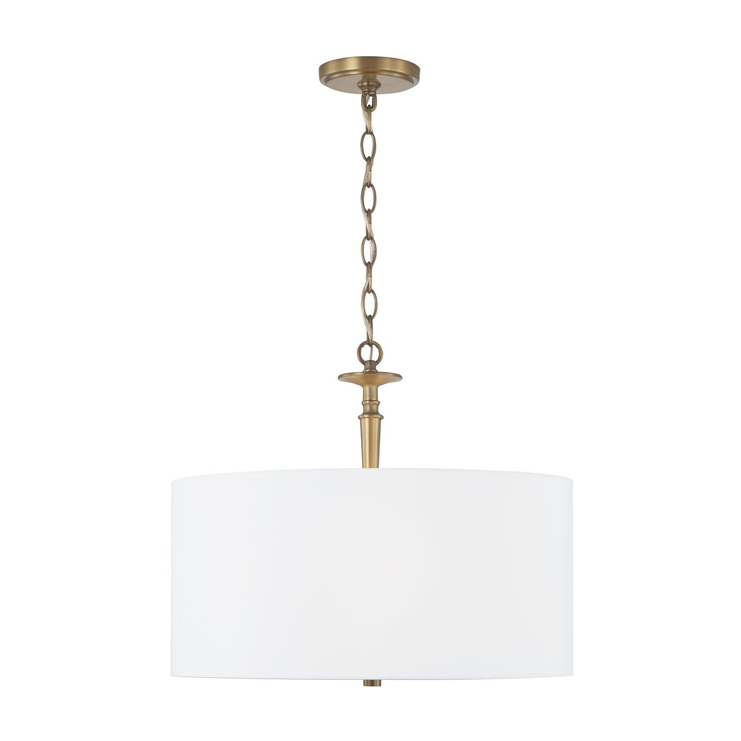 Shown in Aged Brass finish and White Fabric shade
