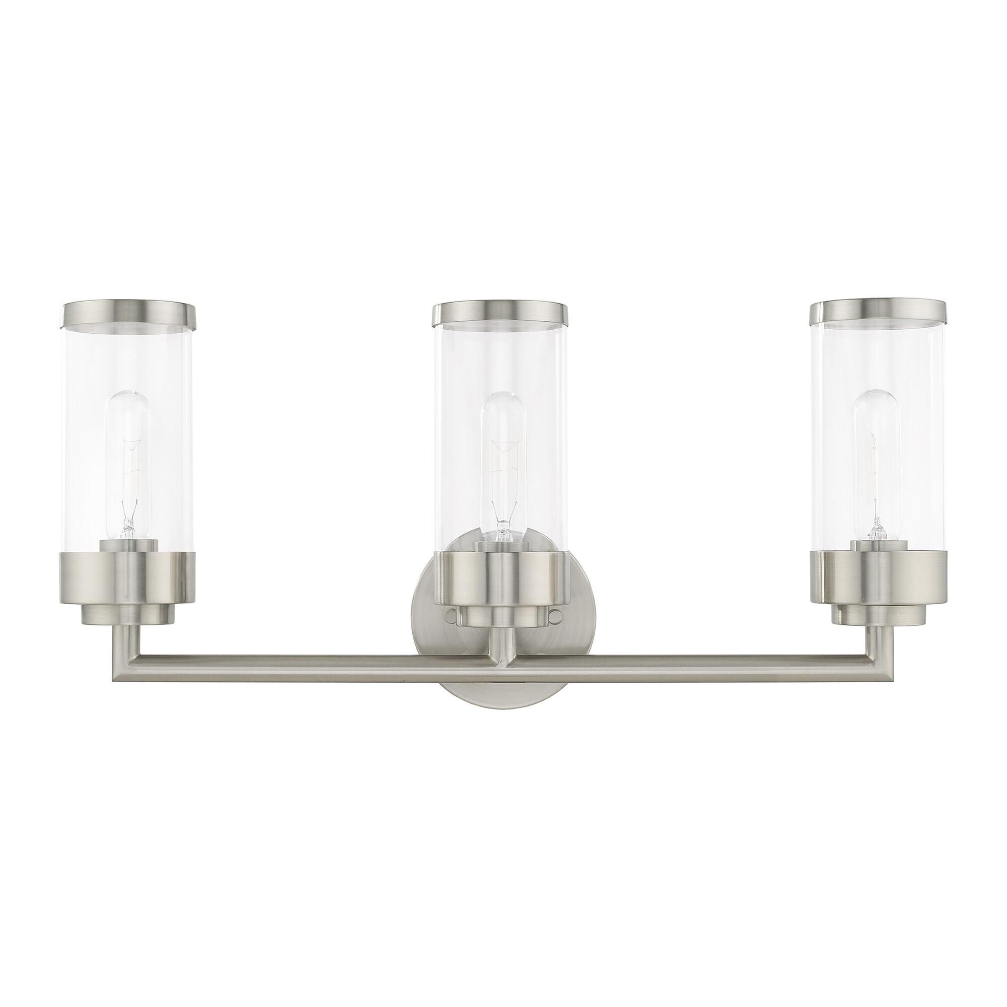 Shown in Brushed Nickel finish and Clear glass