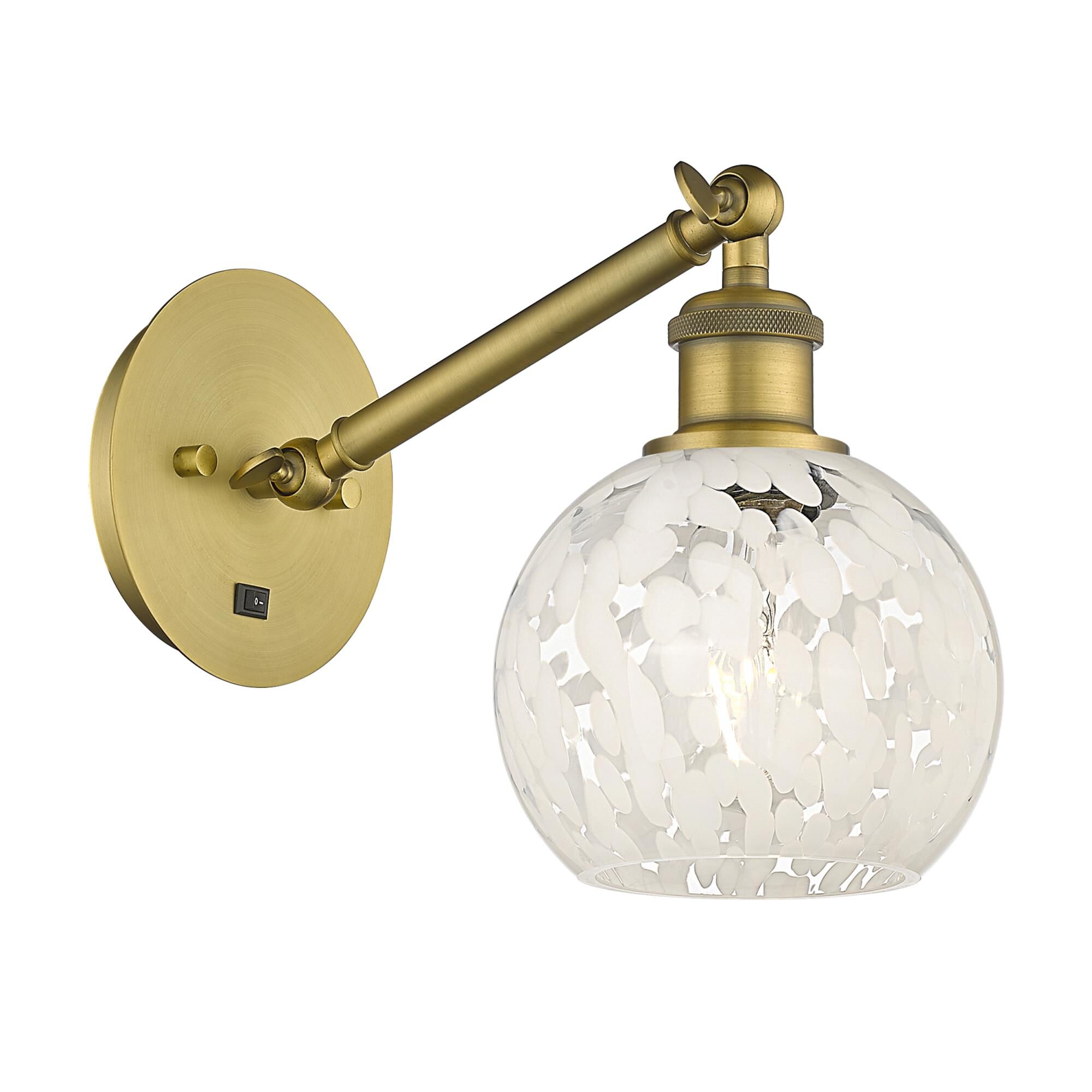 Shown in Brushed Brass finish and White Mouchette glass