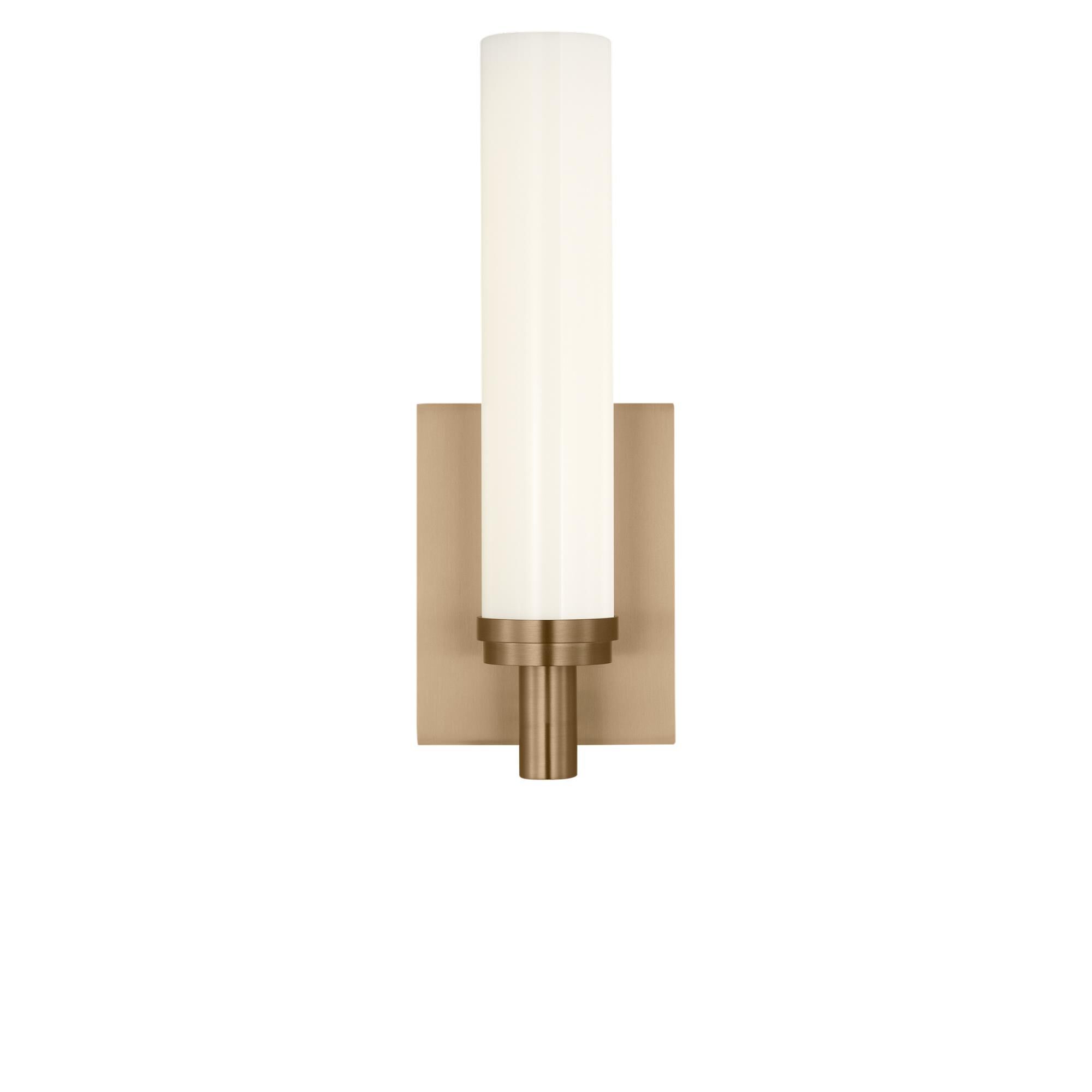 Shown in Satin Brass finish and White Acrylic shade