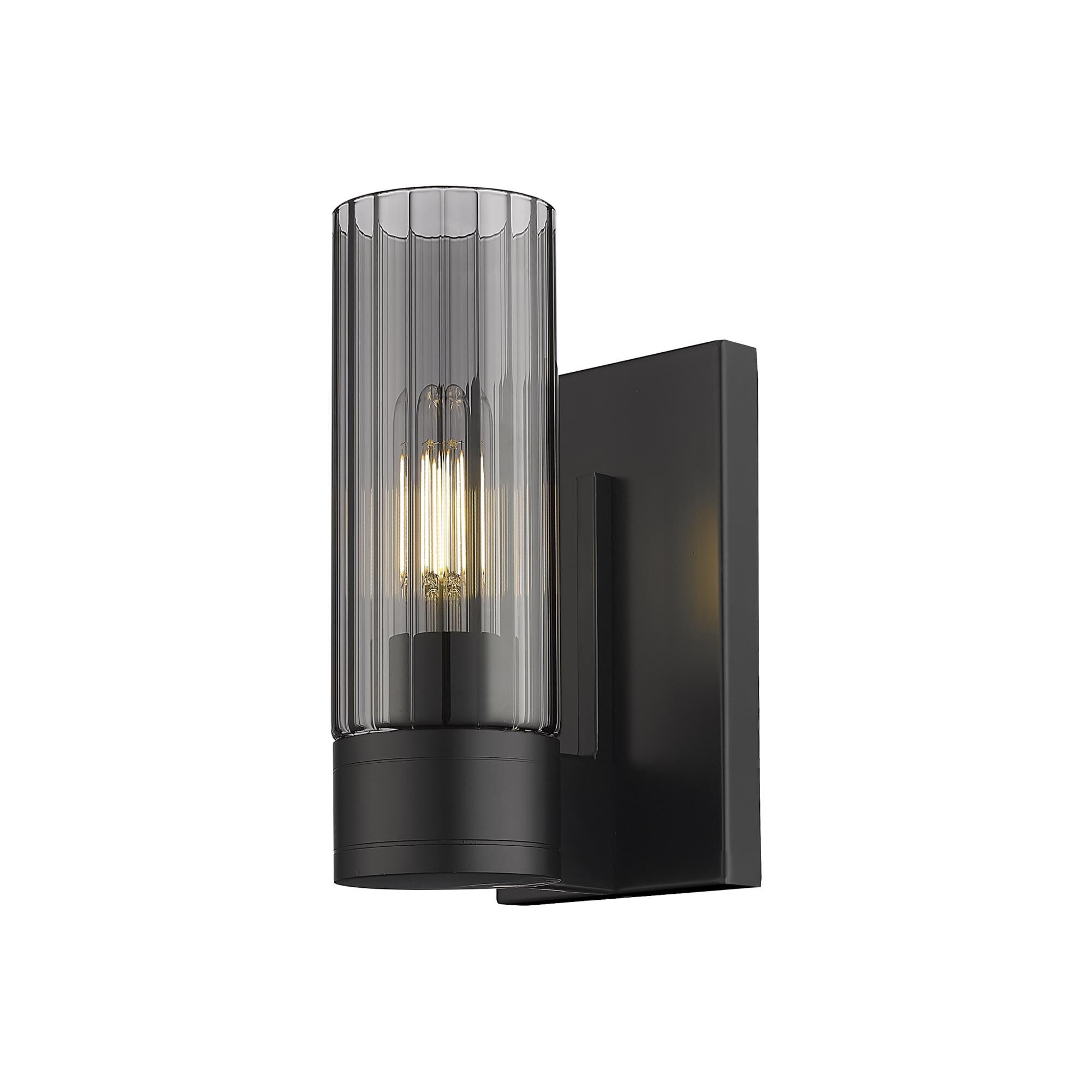 Shown in Matte Black finish and Plated Smoke glass and Plated Smoke Glass shade