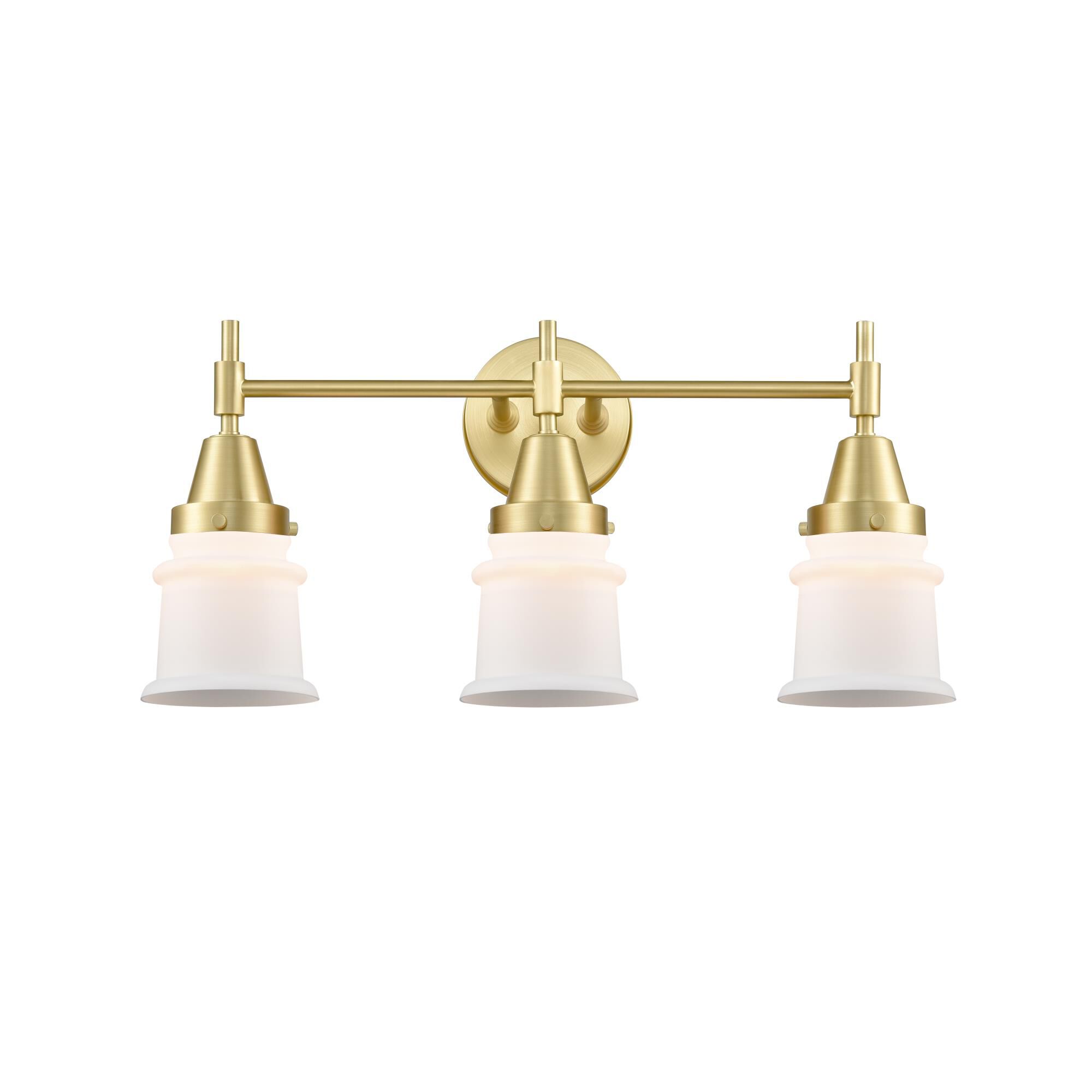 Shown in Satin Brass finish and Matte White Cased Large Cone glass