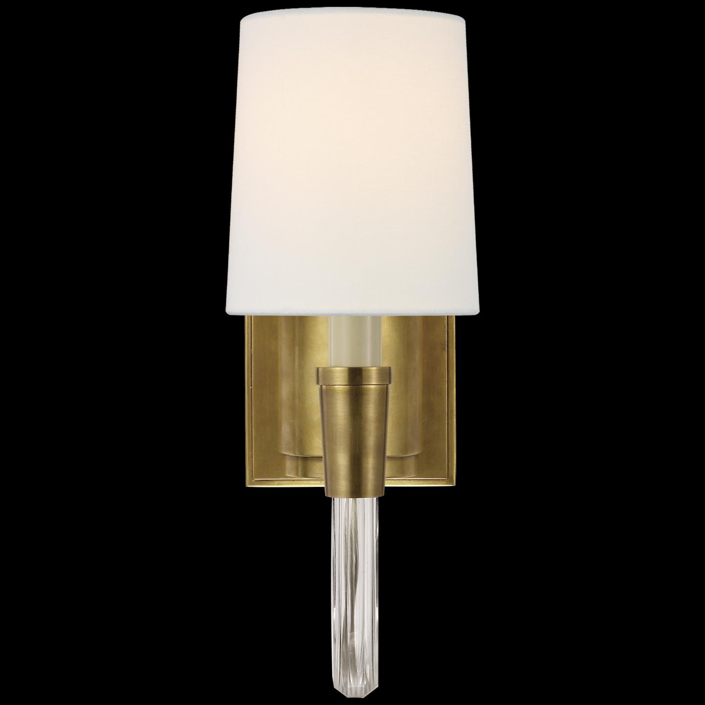 Shown in Hand-Rubbed Antique Brass finish and Linen shade