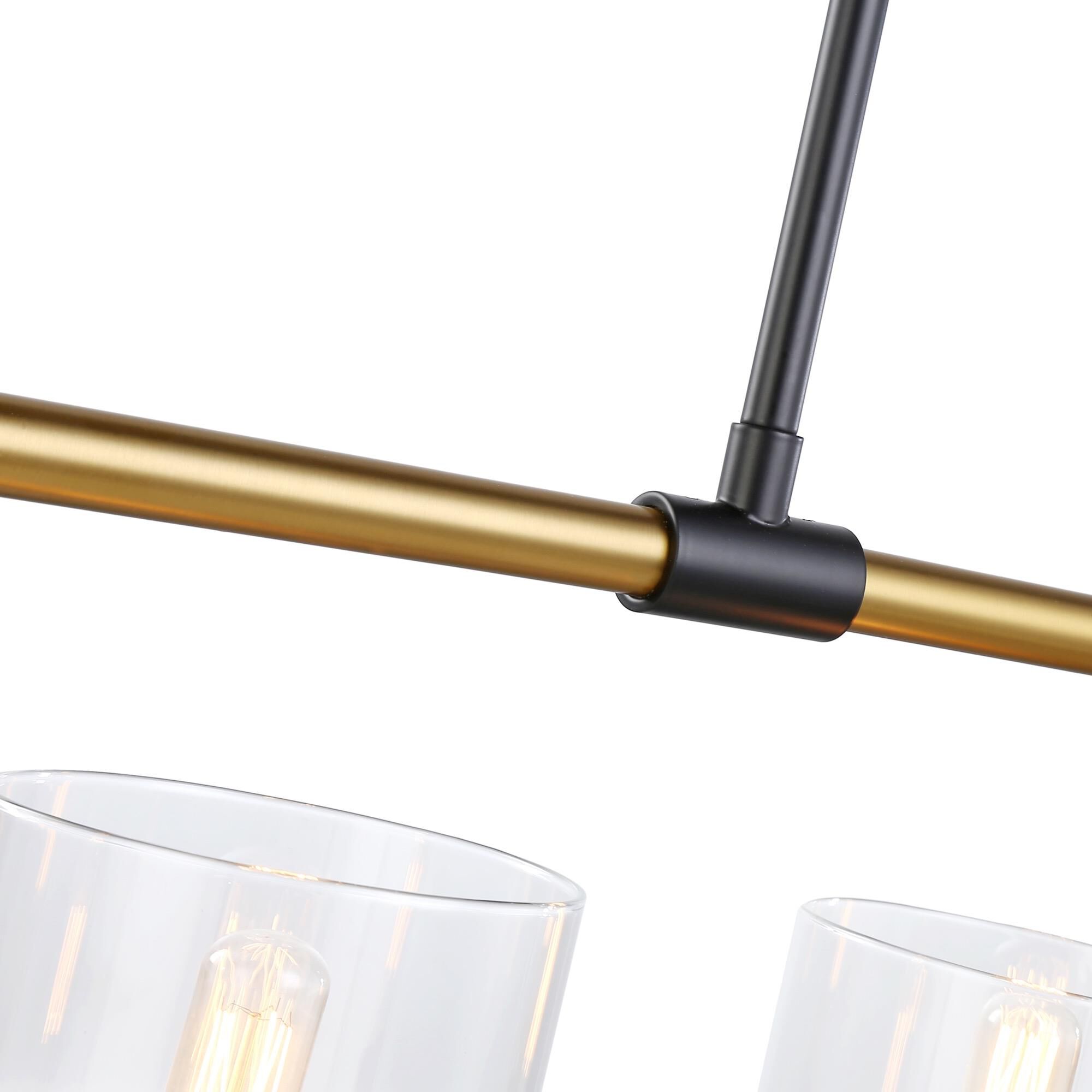 Shown in Black & Brass finish and Glass shade