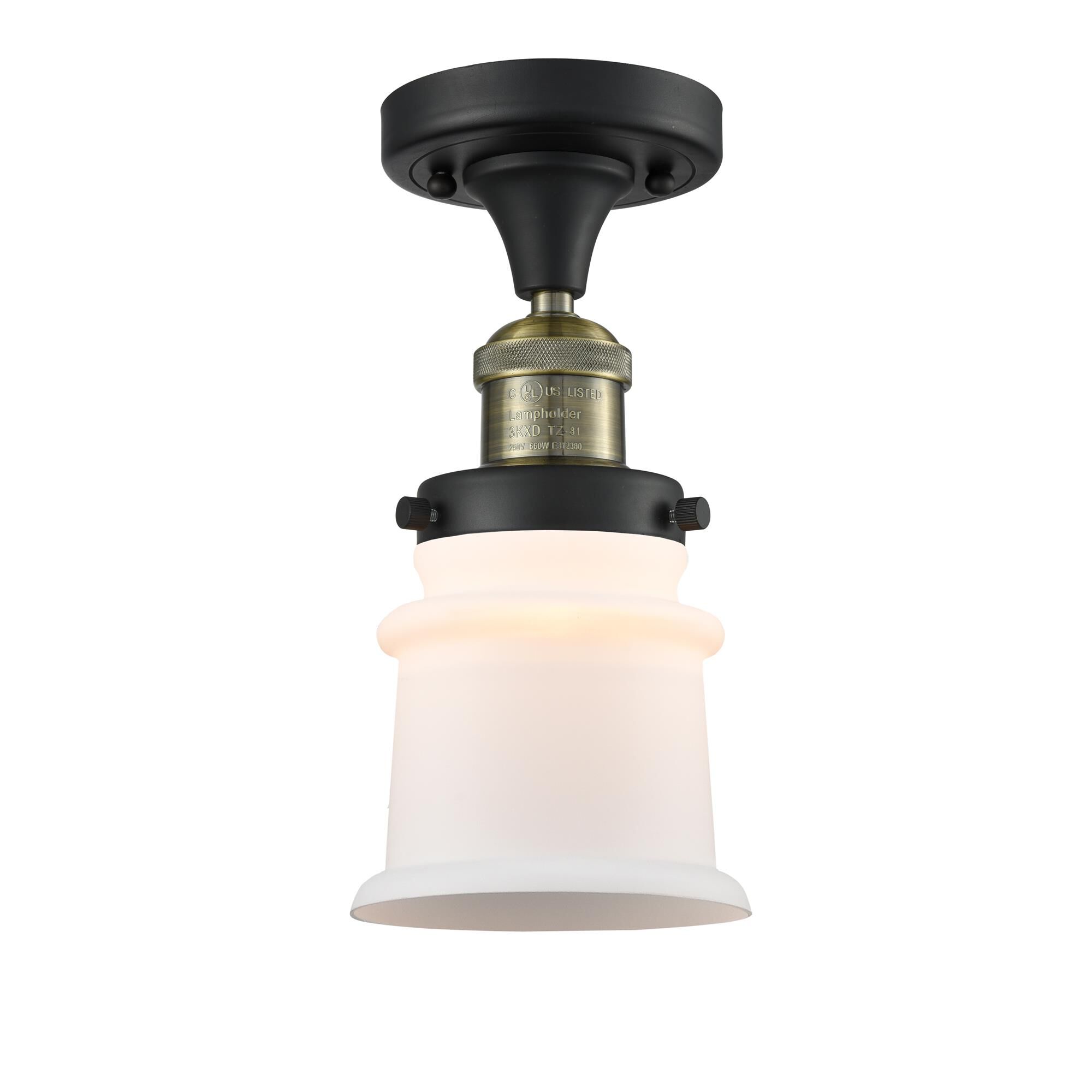 Shown in Black Antique Brass finish and Matte White Cased glass