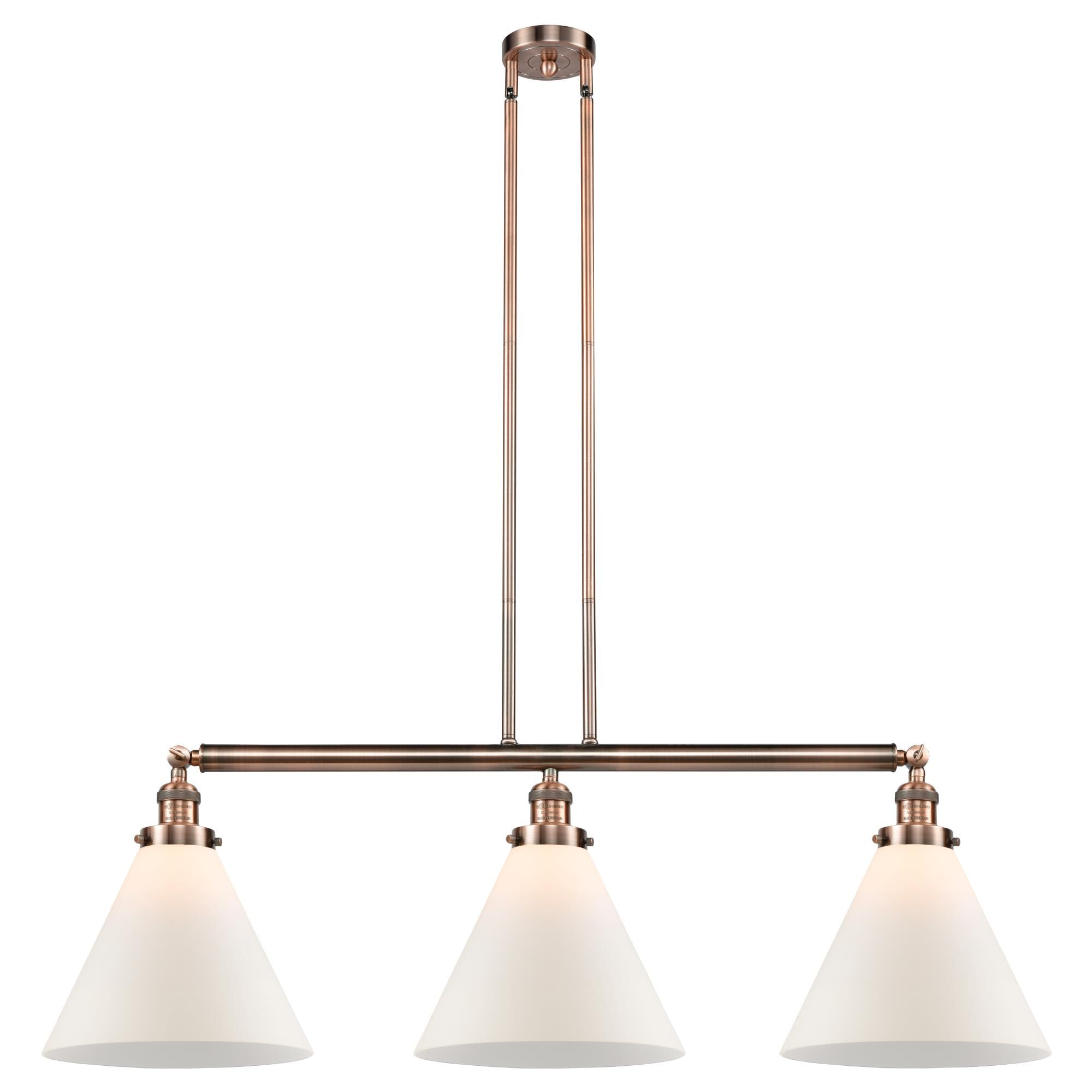 Shown in Antique Copper finish and Matte White Cased X-Large Cone glass