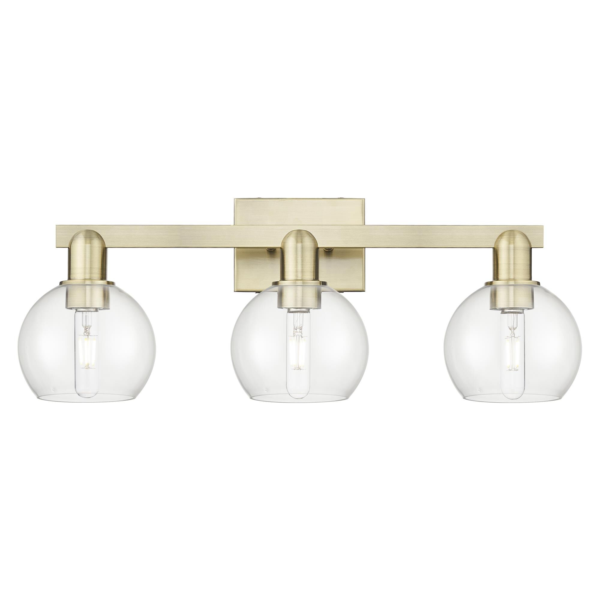 Shown in Antique Brass finish and Clear glass