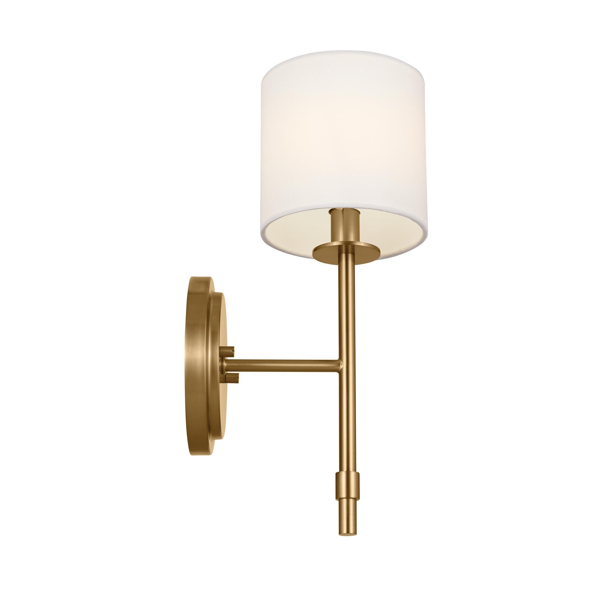 Shown in Brushed Natural Brass finish and Fabric and Drum shade