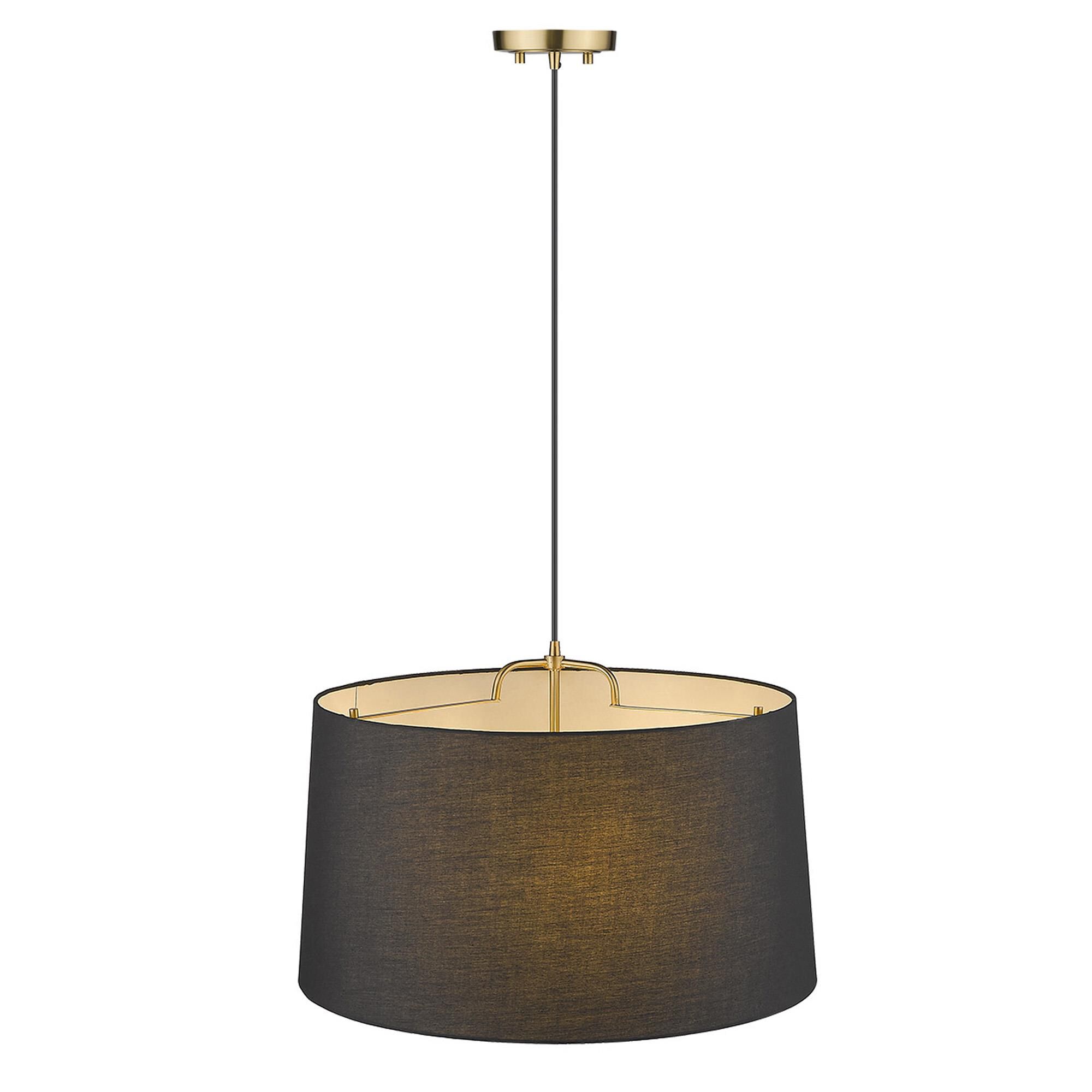 Shown in Gold finish and Matte Black glass and Black Hardback Linen Drum shade