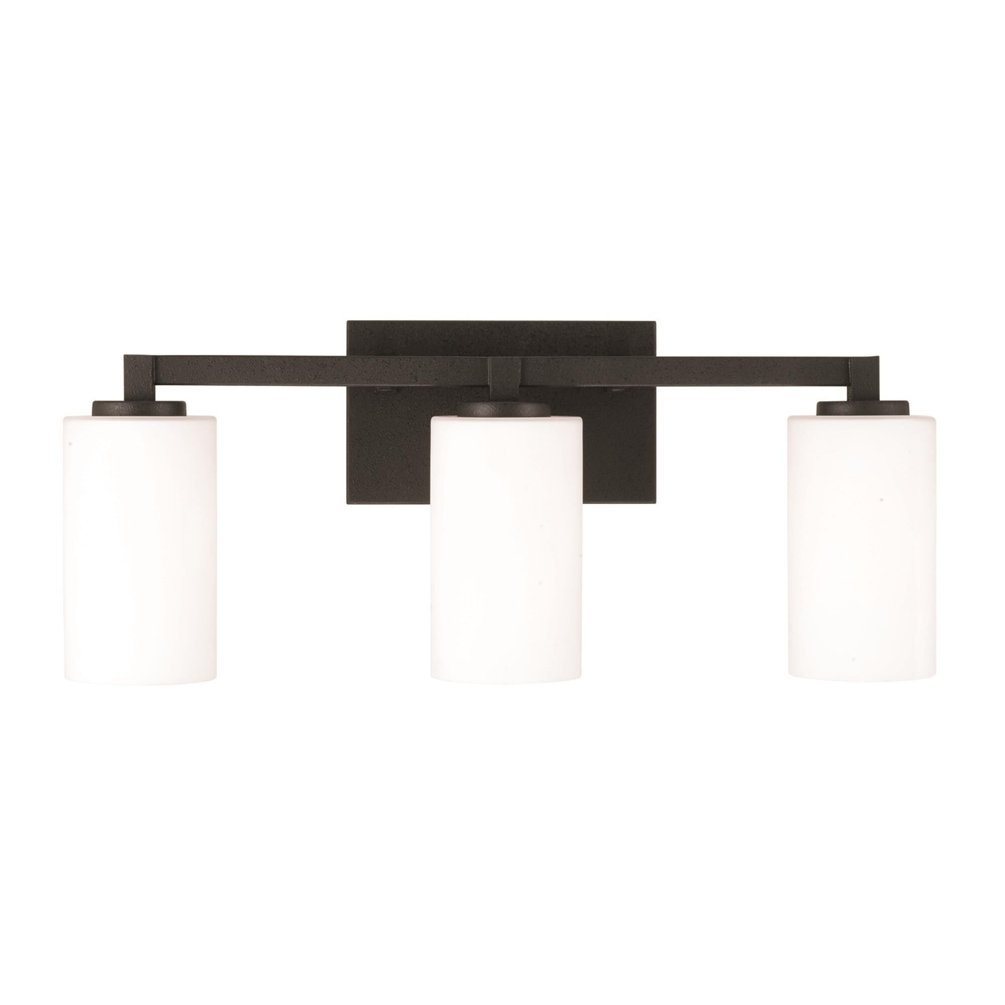 Shown in Black Iron finish and Soft White glass