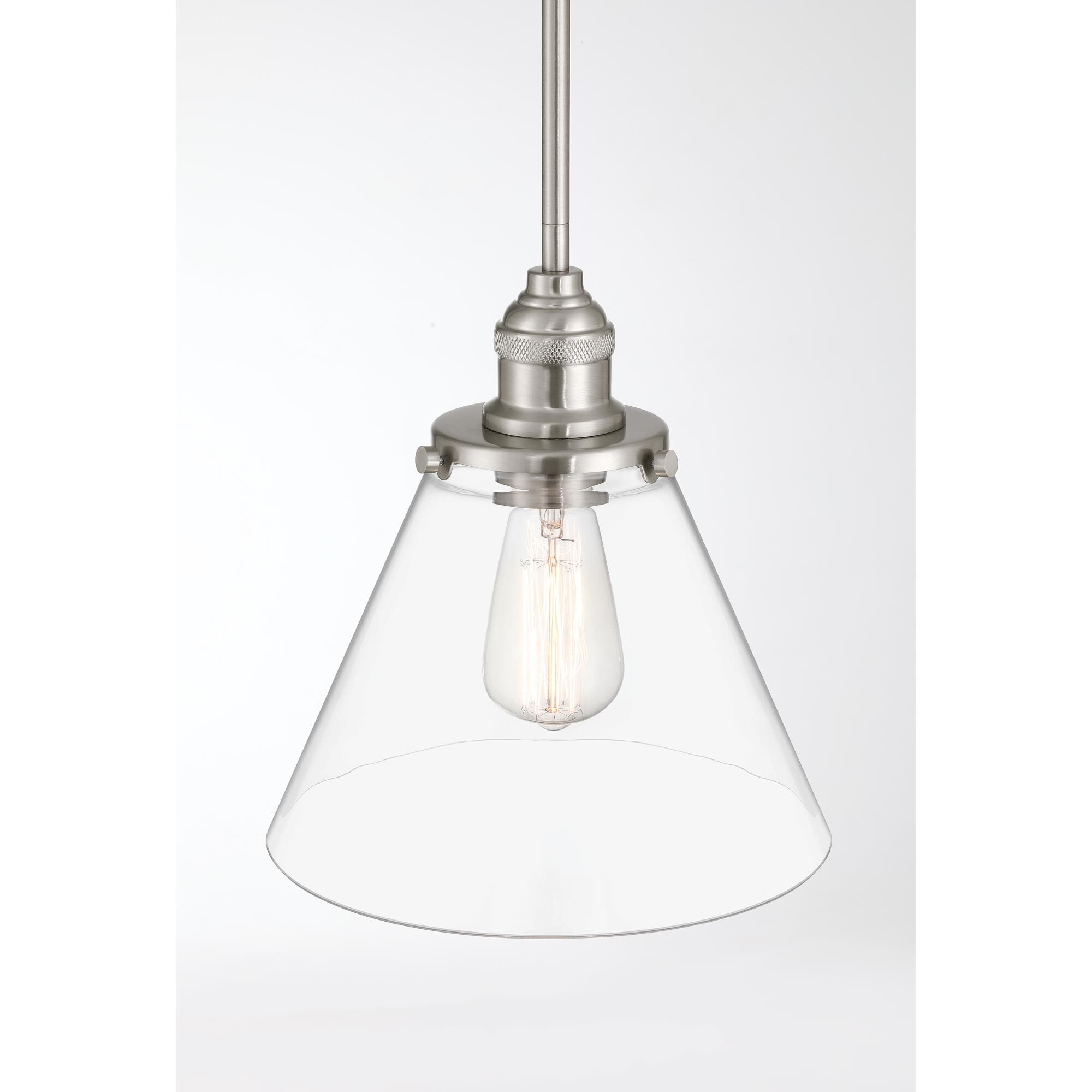 Shown in Brushed Nickel finish and Clear glass