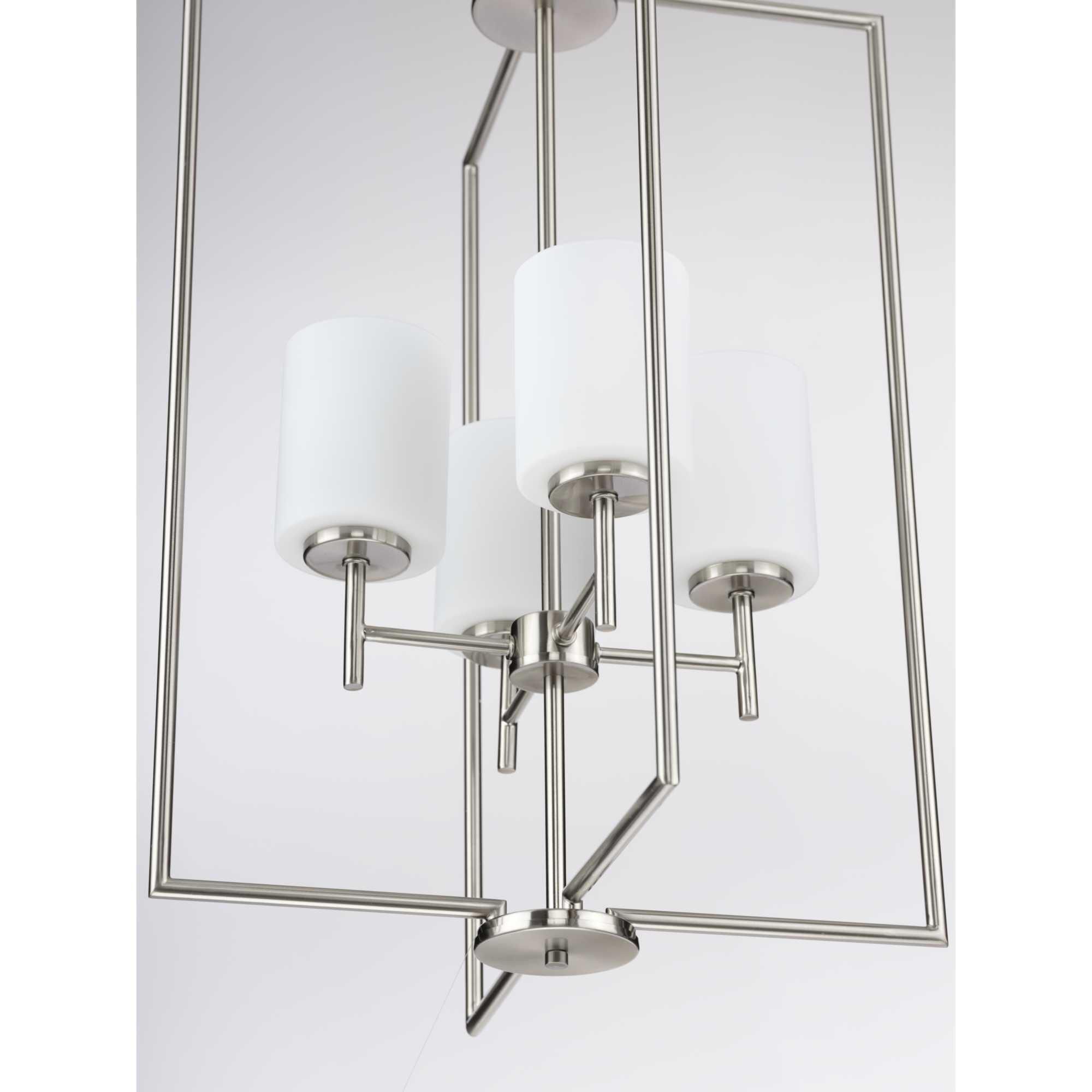 Shown in Brushed Nickel finish and Etched White glass