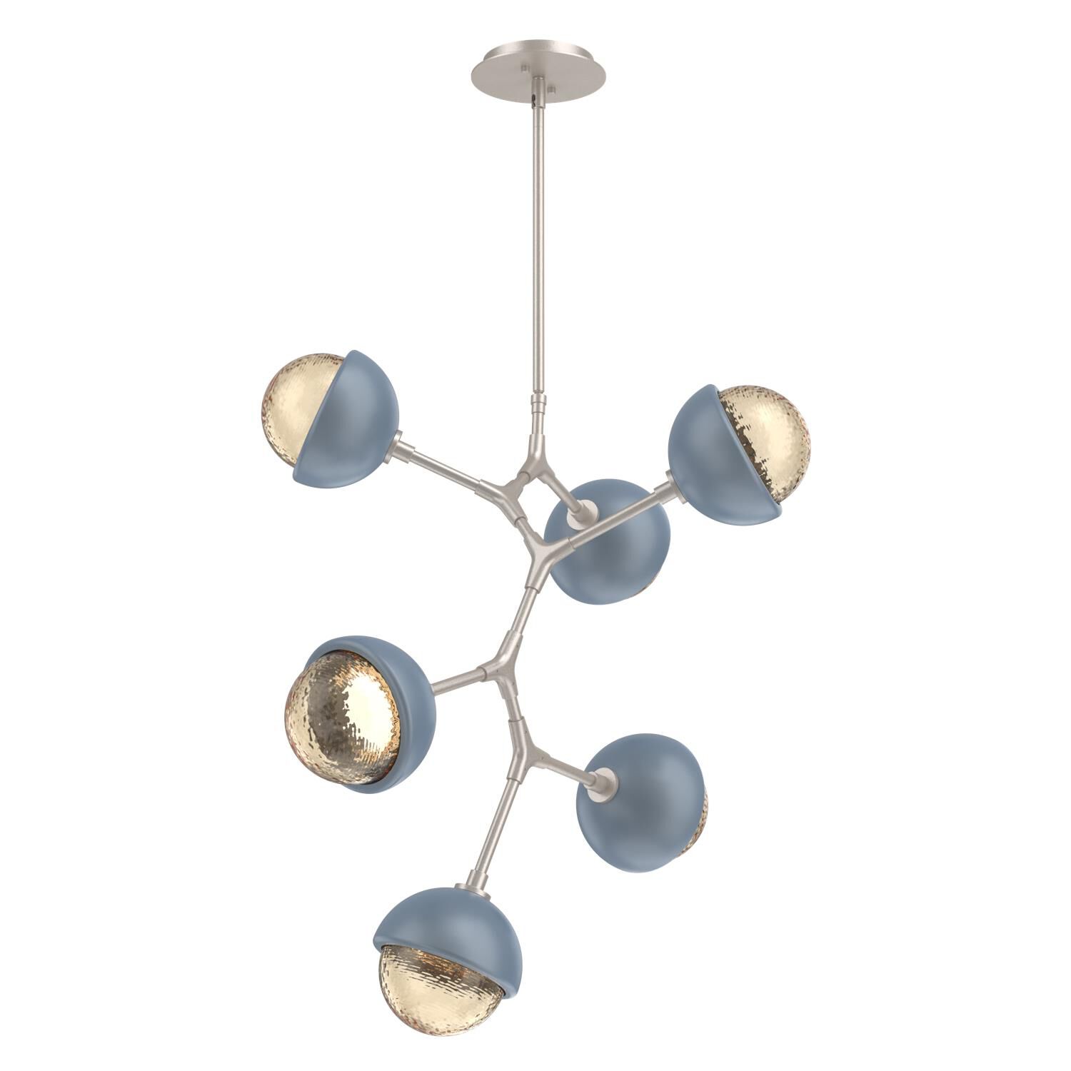 Shown in Beige Silver finish and Amber glass and Poppy Blue accent