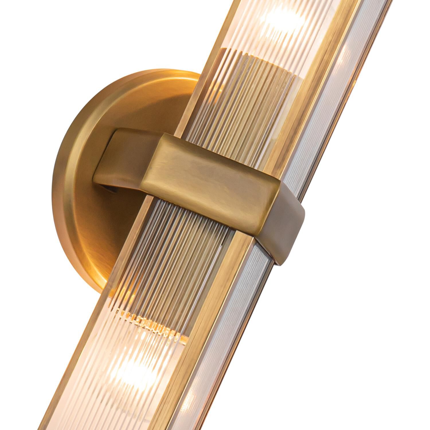 Shown in Vintage Brass/Clear Ribbed Glass finish and Clear Ribbed glass
