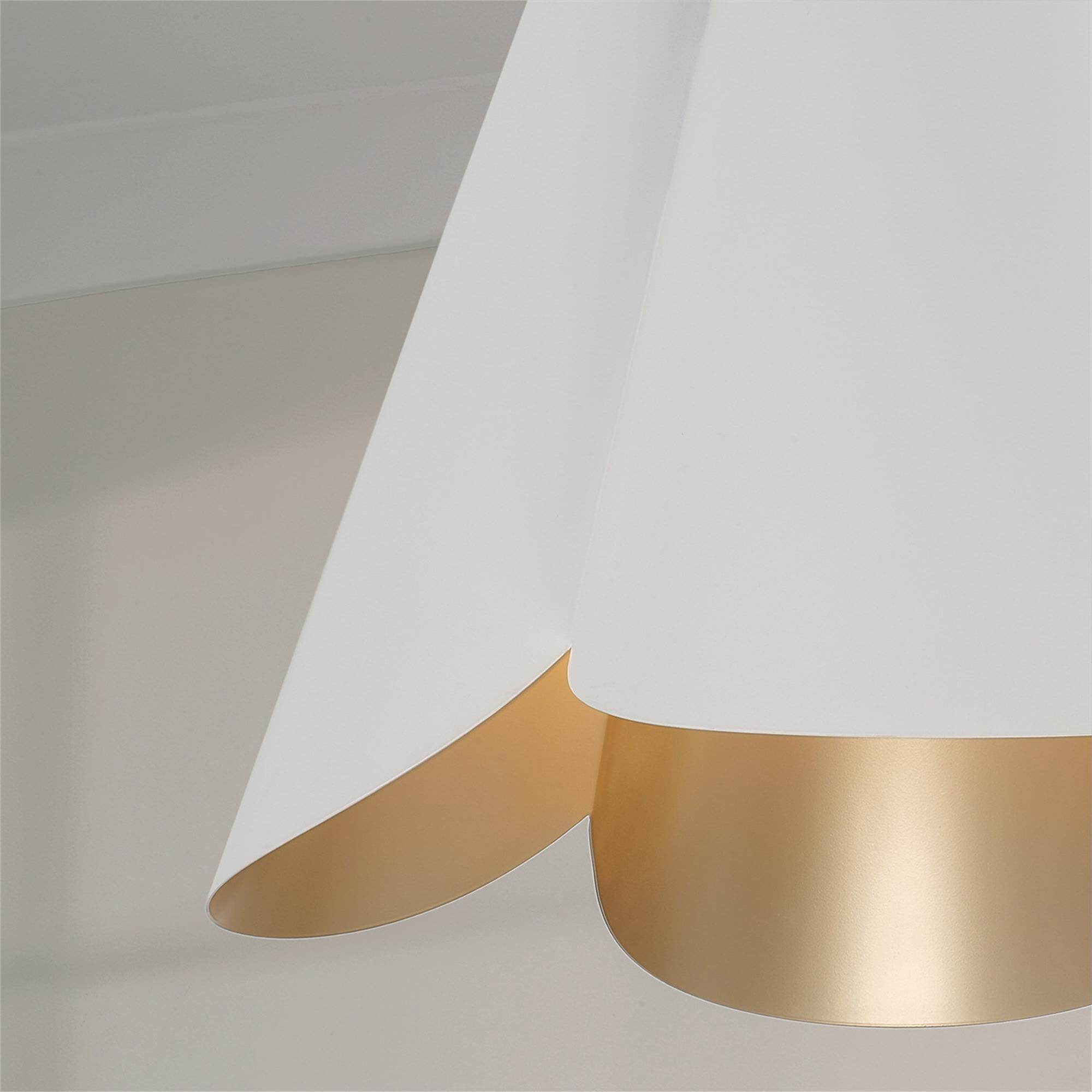 Shown in Matte Brass And White finish and White Metal  With Painted Matte Brass Interior shade