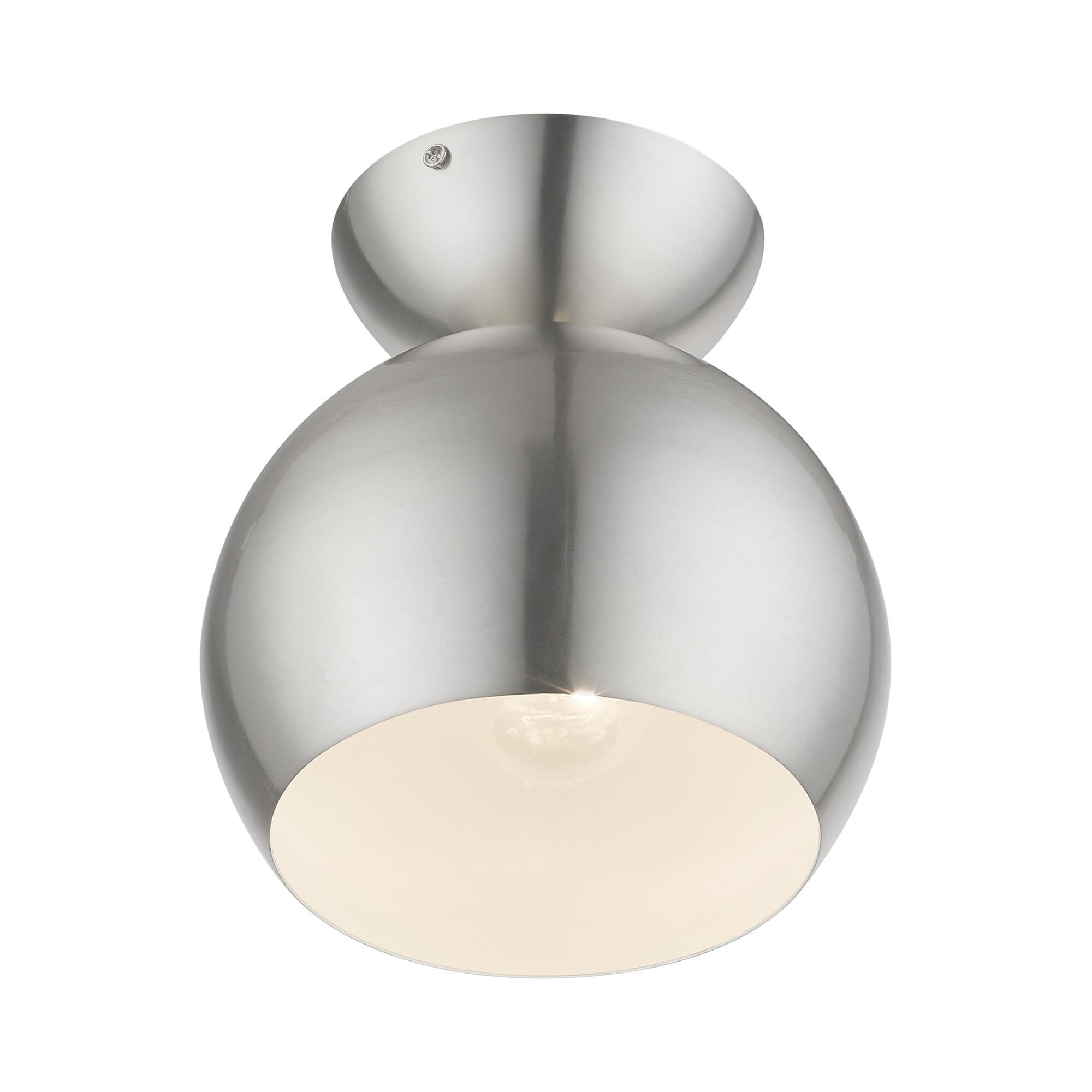 Shown in Brushed Nickel finish and Brushed Nickel Steel With Shiny White Inside shade